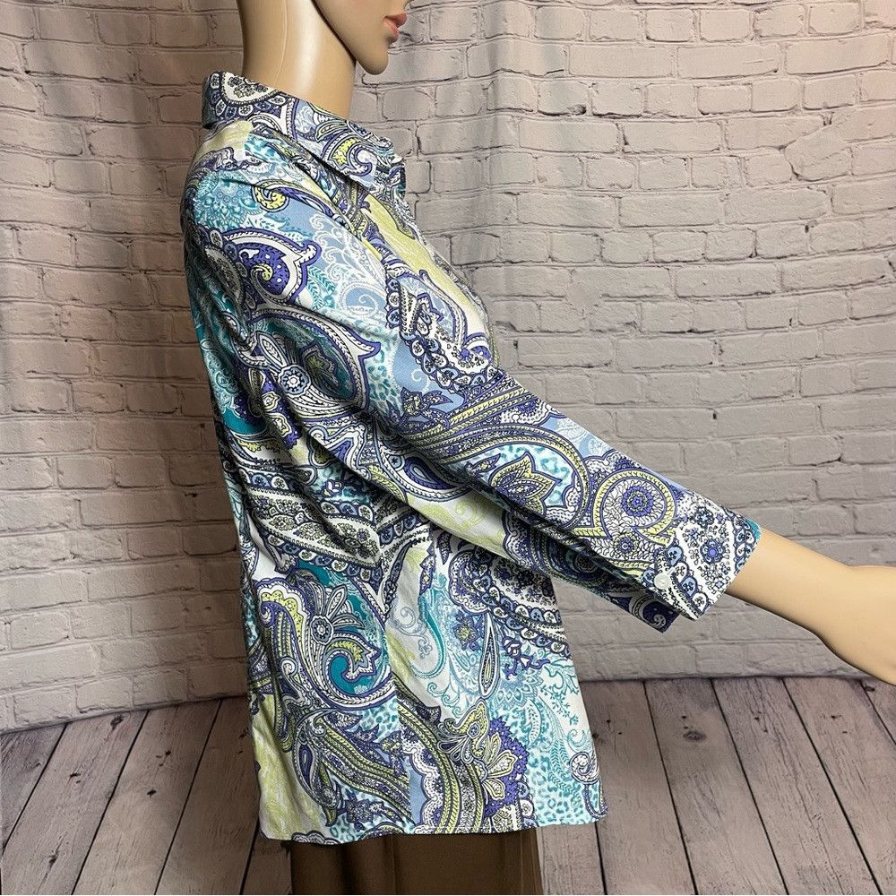 Chicos Chico's Effortless Beatrice Paisley No-Iron Cotton Shirt Si Size M / US 6-8 / IT 42-44 - 4 Thumbnail