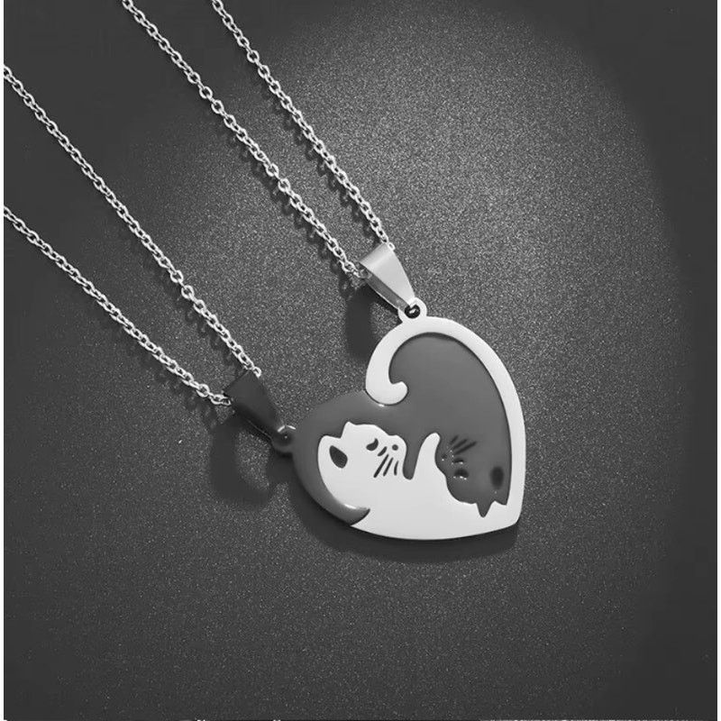 Other Cat Yin Yang Necklace Set - Stainless Steel Matching 20" Size ONE SIZE - 3 Thumbnail