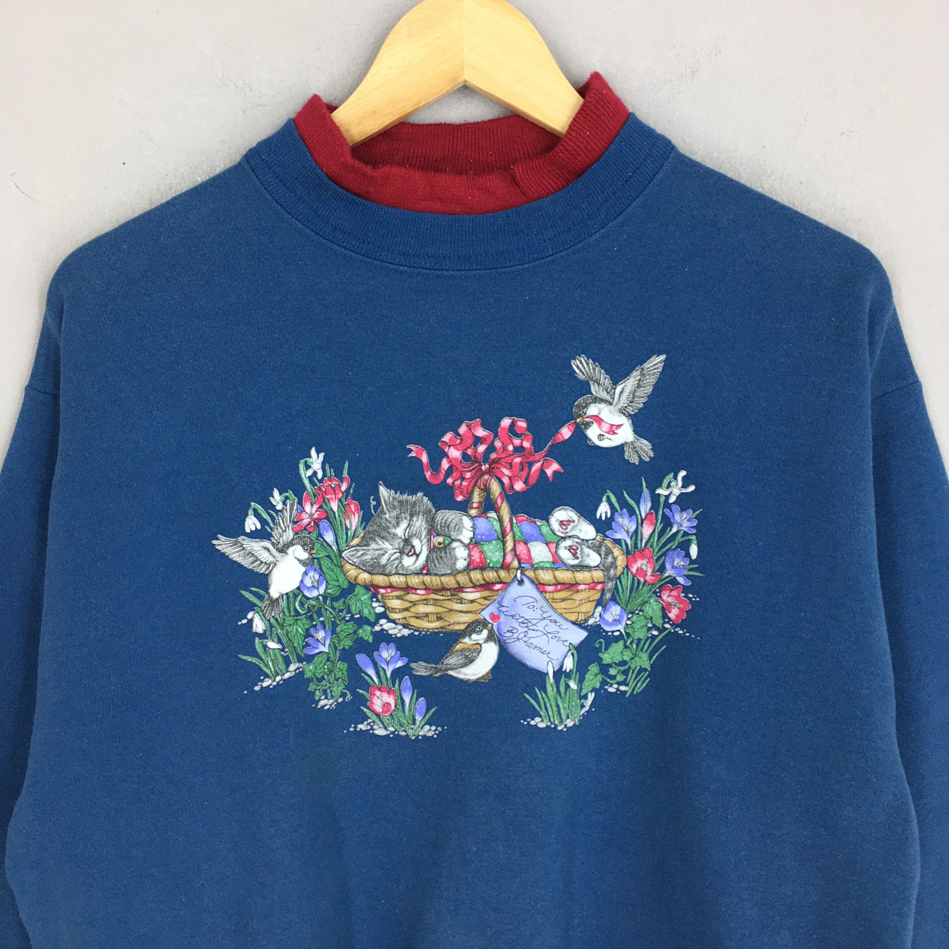 Habitat Vintage Morning Sun Kitten Cat Blue Sweatshirt Medium Size US M / EU 48-50 / 2 - 2 Thumbnail