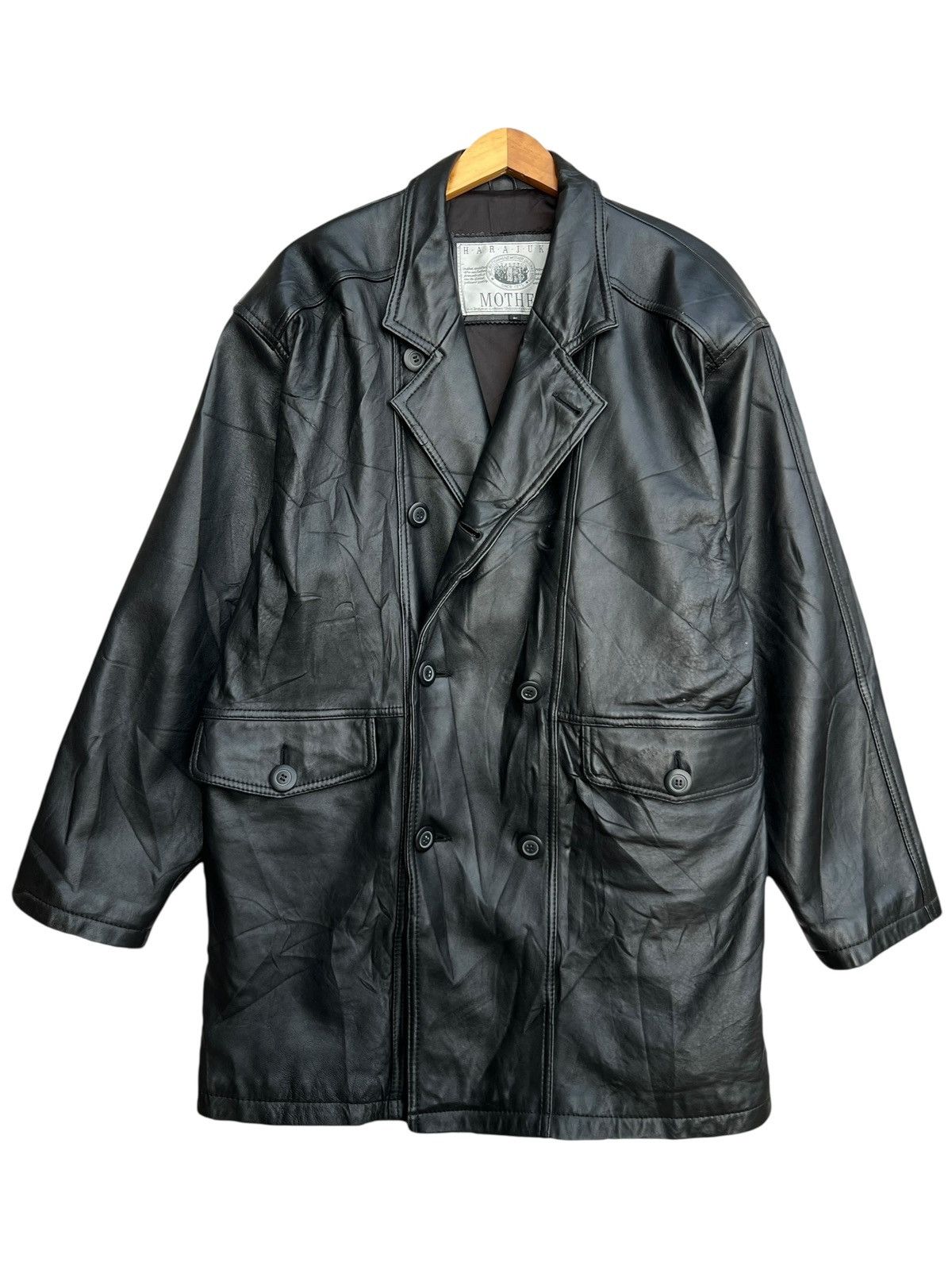 Vintage Vintage 90s Harajuku Mother Coat Black Leather Jacket Size US L / EU 52-54 / 3 - 2 Thumbnail