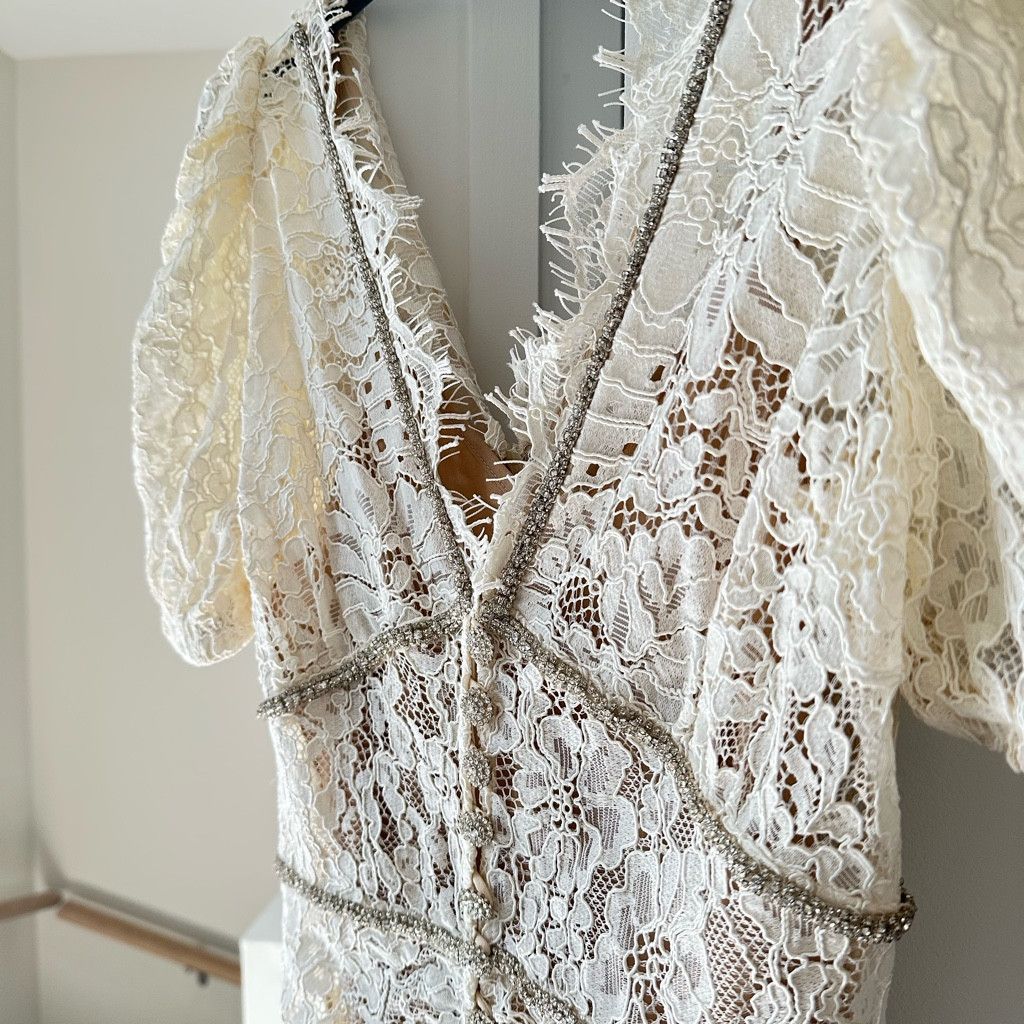 Zara White Lace Midi Dress Romantic & Feminine Size S / US 4 / IT 40 - 5 Thumbnail