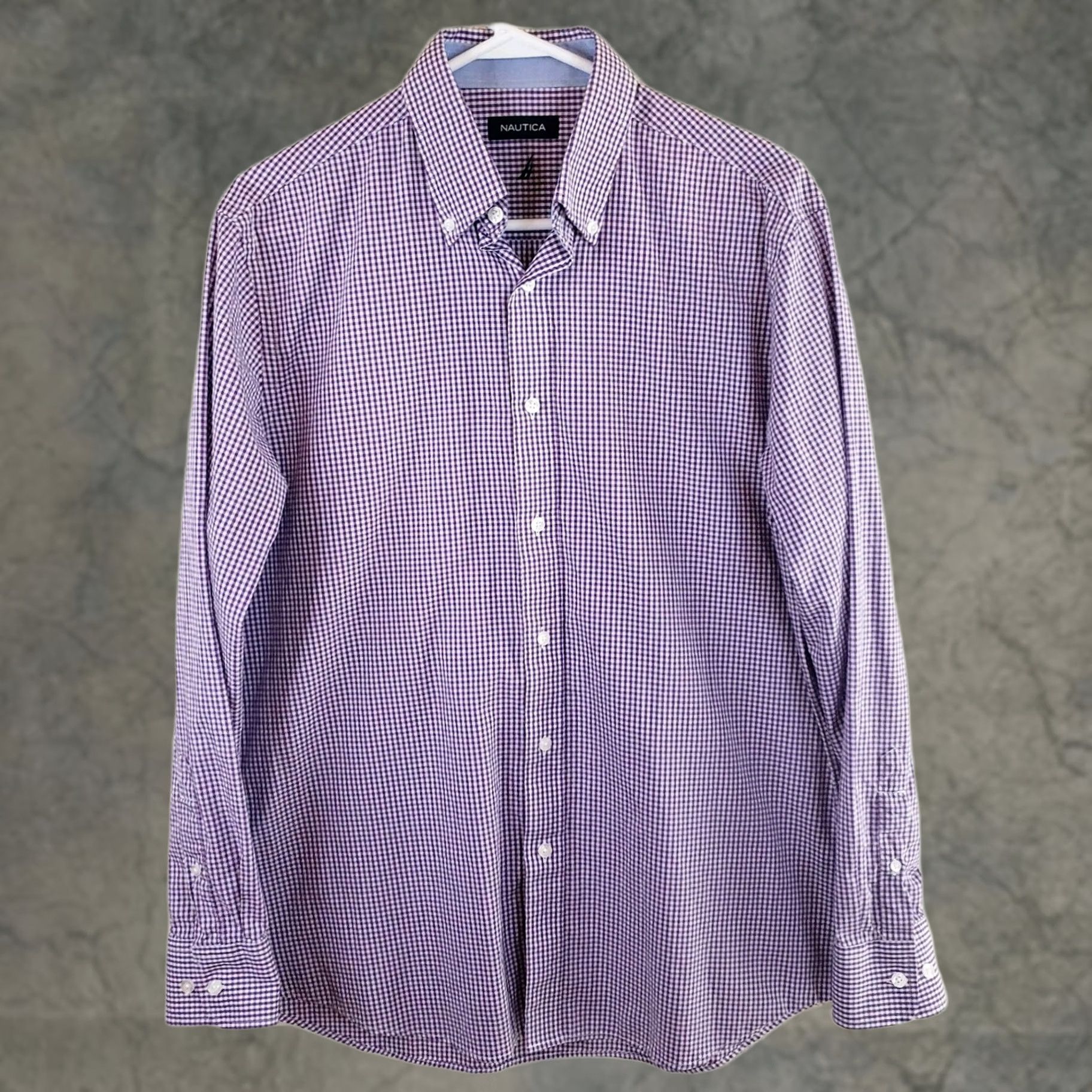 Nautica Nautica Dress Shirt Men L 16 34/35 Purple White Check Button-Down Long Sleeve Vintage Regular Size 42R - 1 Thumbnail
