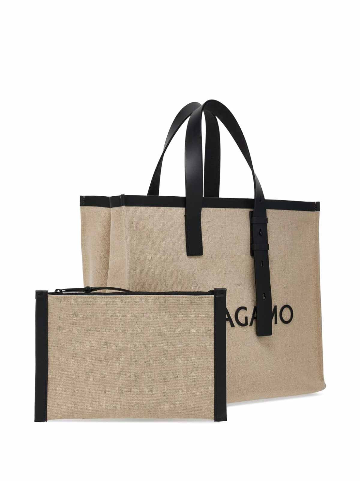 Salvatore Ferragamo o1s1rm0924 Size: OS / Canvas Tote Bag in Beige Size ONE SIZE - 2 Thumbnail