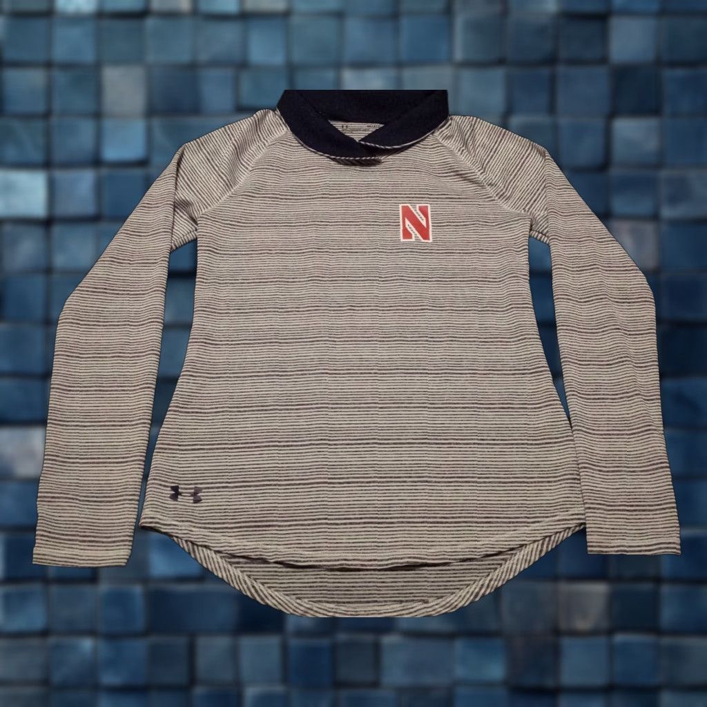 Under Armour Under Armour Womens Small Shirt L/S Blue Striped Mock Neck Nebraska Cornhusker Size S / US 4 / IT 40 - 1 Thumbnail