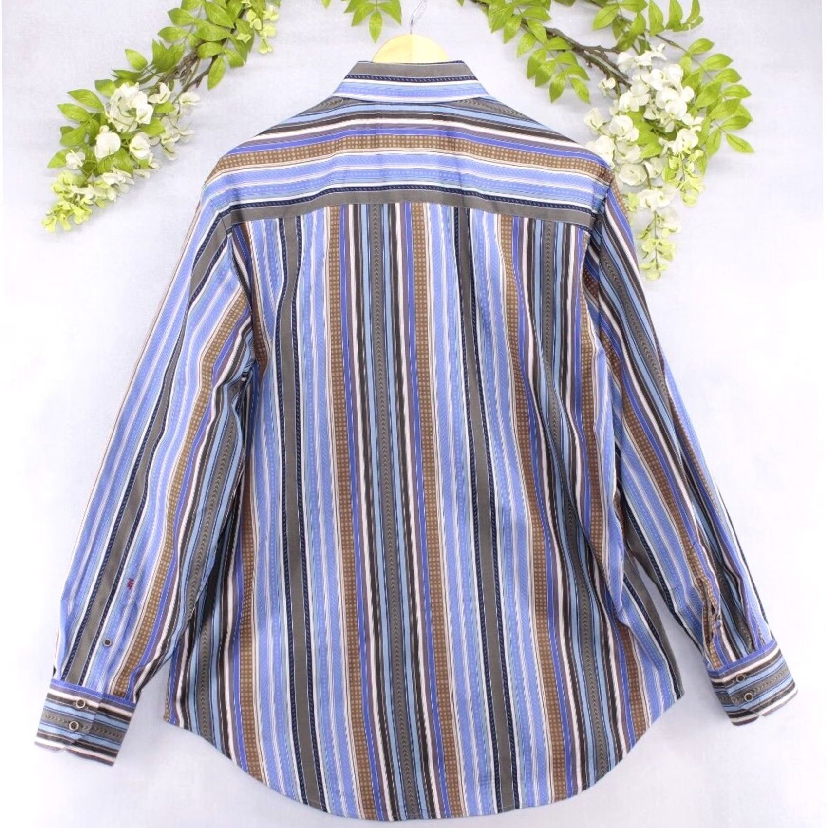 Robert Graham Robert Graham Blue White Striped Flip Cuff Mens Button Front Sz L Size US L / EU 52-54 / 3 - 2 Thumbnail