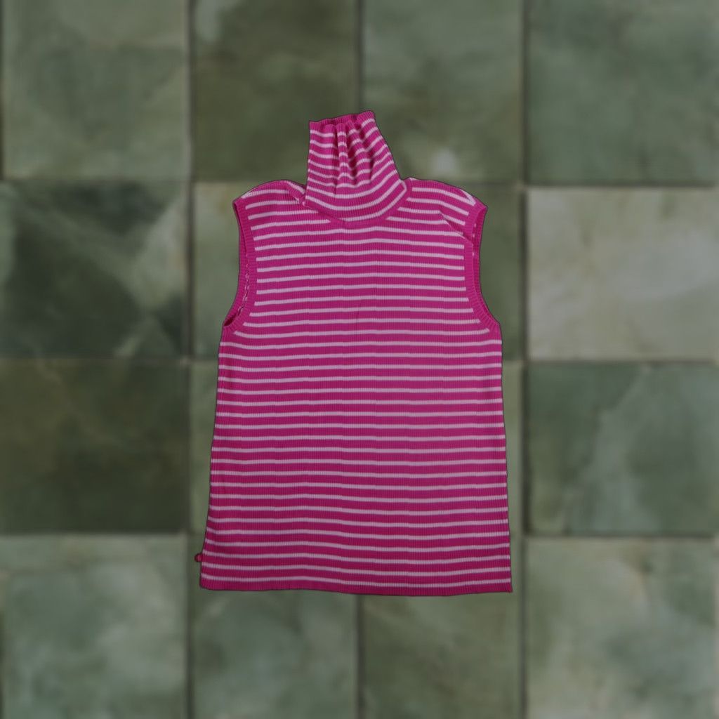 Ralph Lauren Lauren Ralph Lauren Tank Top Women XL Pink Striped Ribbed Turtleneck Preppy Women Size XL / US 12-14 / IT 48-50 - 1 Thumbnail