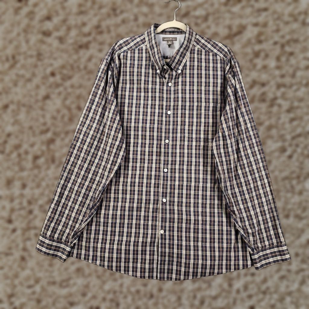 Eddie Bauer Eddie Bauer Shirt Mens XXL Blue Brown White Relaxed Fit Wrinkle Free Button Up Size US XXL / EU 58 / 5 - 1 Thumbnail