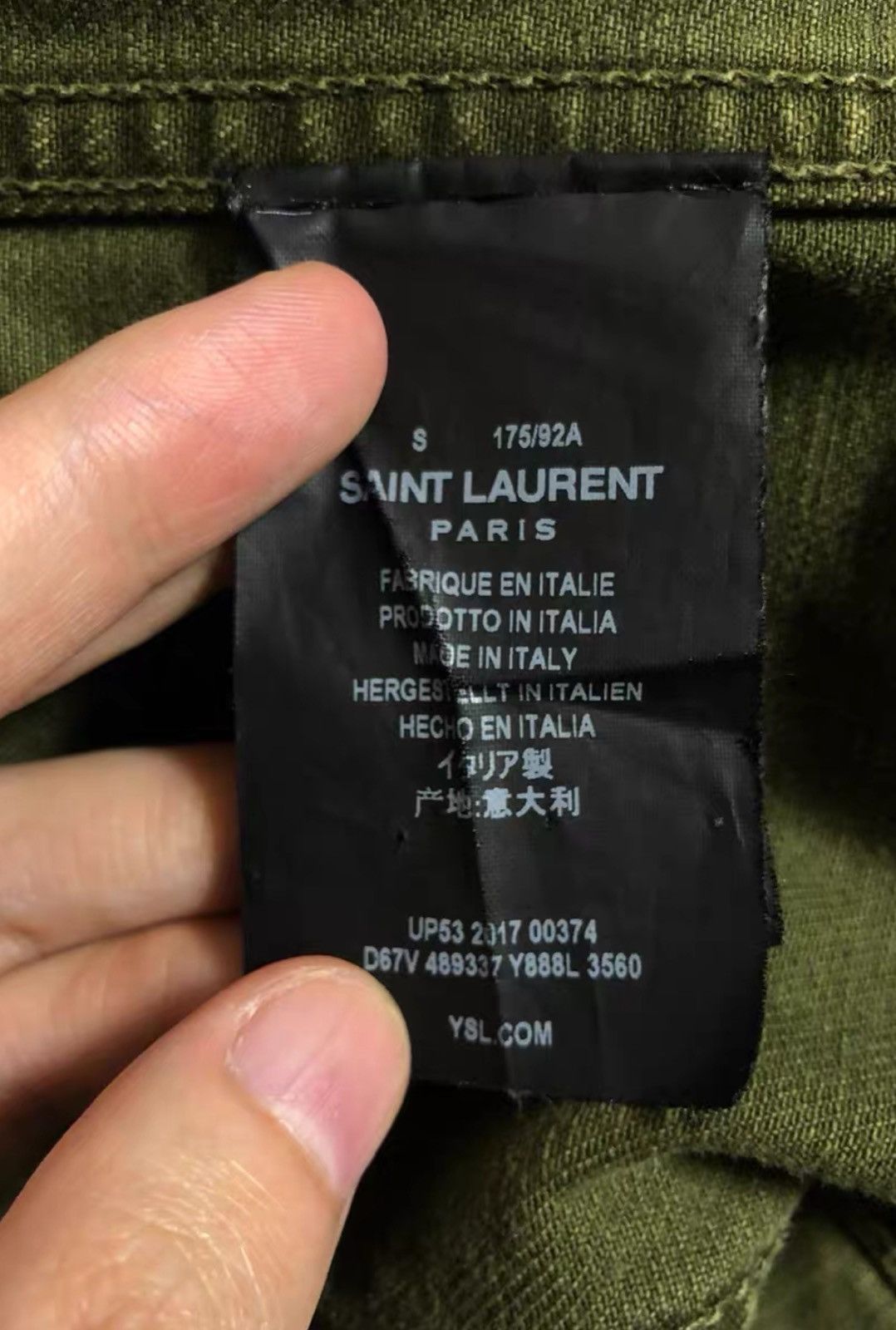 Saint Laurent Paris Saint Laurent Army Green Arm Badge Logo Denim Jacket Size US S / EU 44-46 / 1 - 6 Thumbnail