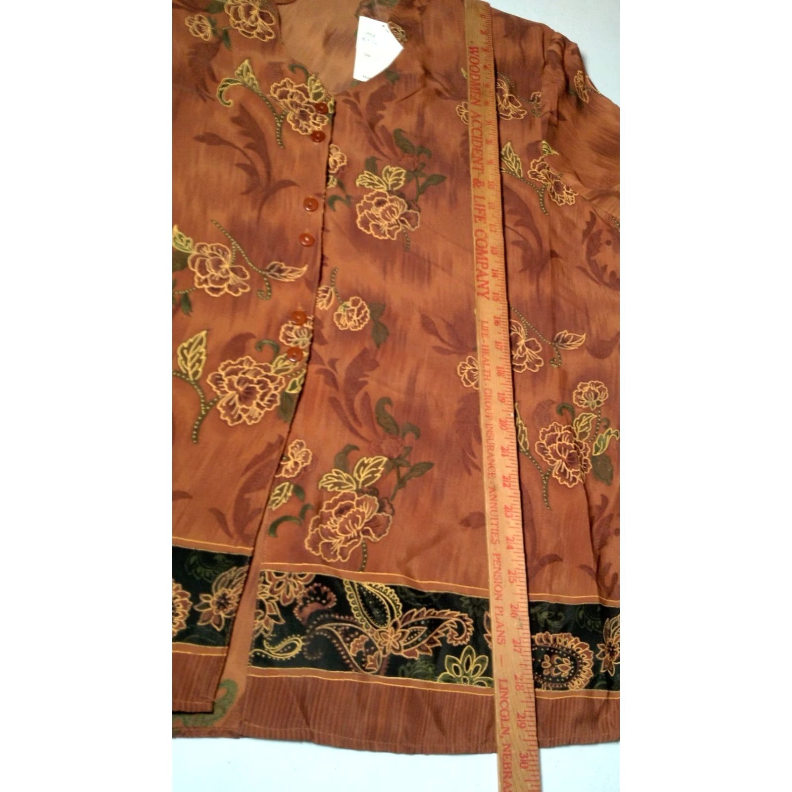 Vintage Momentum Blouse Women's Plus 2X Brown Floral Short Sleeve Tie Back Vintage 90s NOS Fairy V-Neck Button Blouse Size XXL / US 16-18 / IT 52-54 - 7 Thumbnail