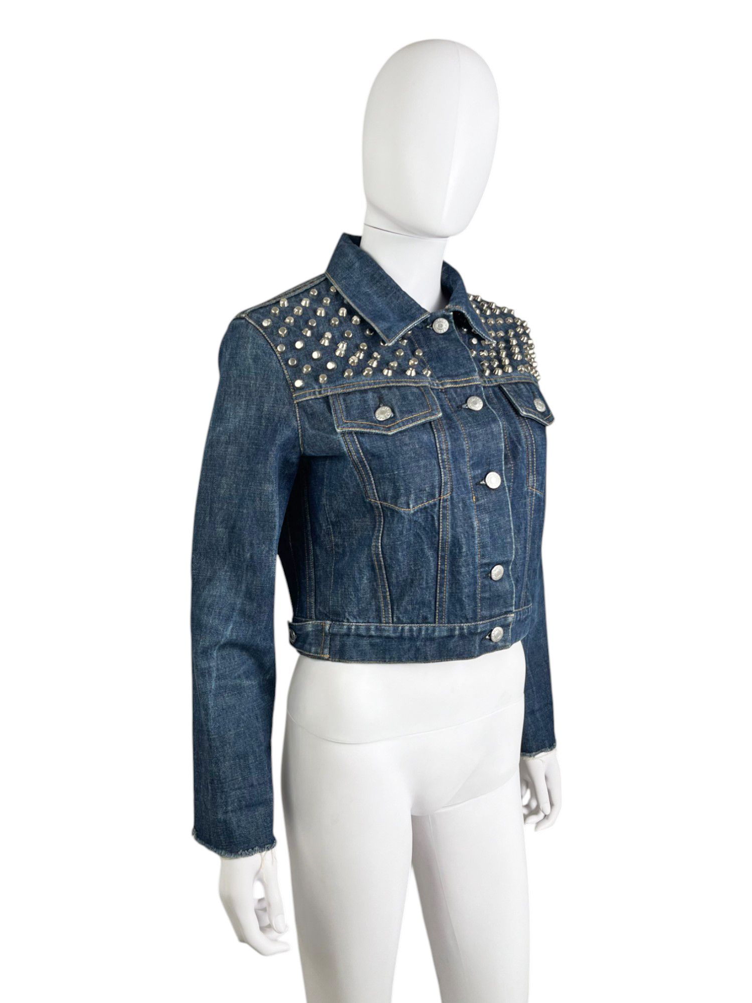 Helmut Lang 1990's Studded Cropped Denim Jacket Size M / US 6-8 / IT 42-44 - 2 Thumbnail
