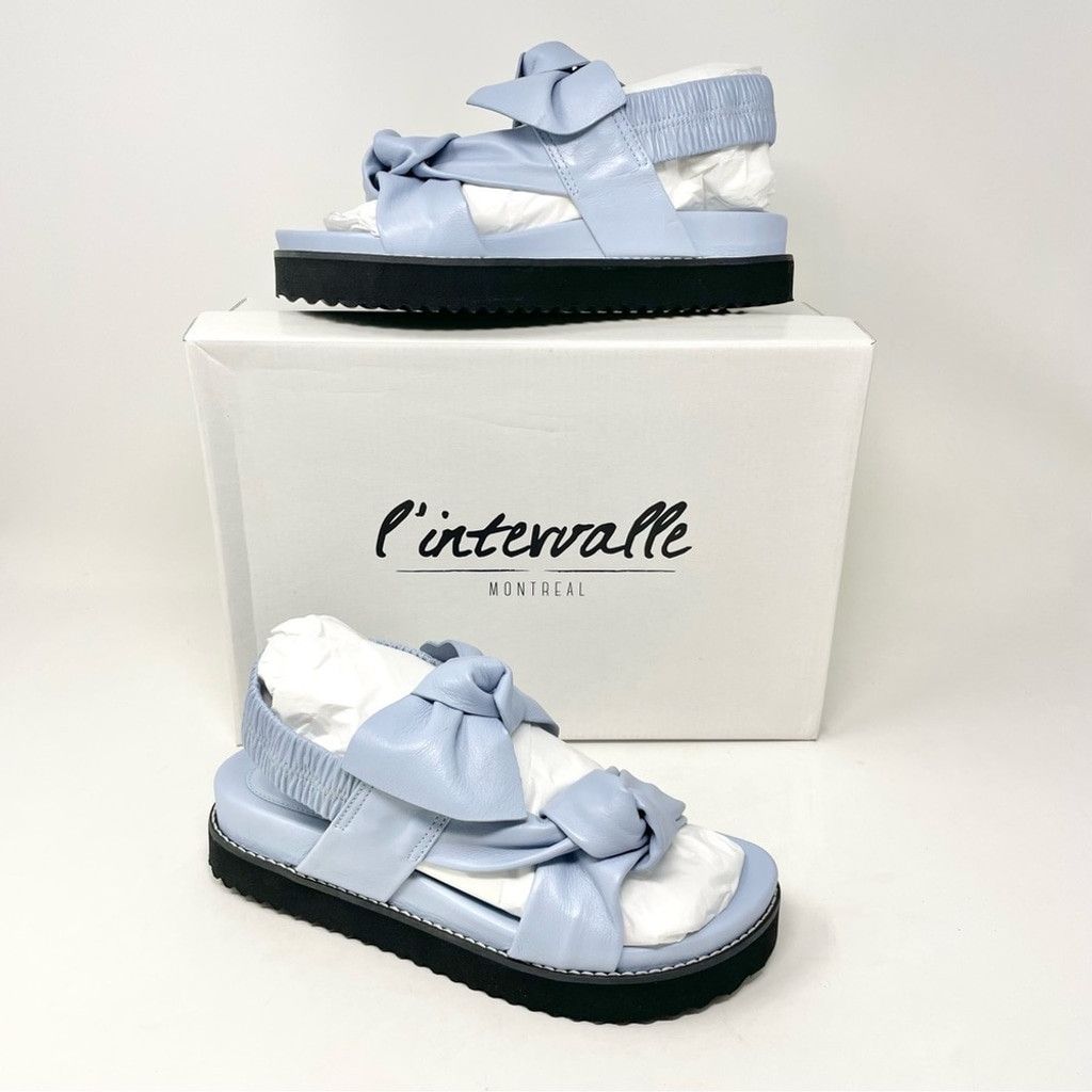 Leather NEW L’ Intervalle Atlantis Lt Blue Leather Bow Sandals 38/ 7 Size US 7 / IT 37 - 4 Thumbnail