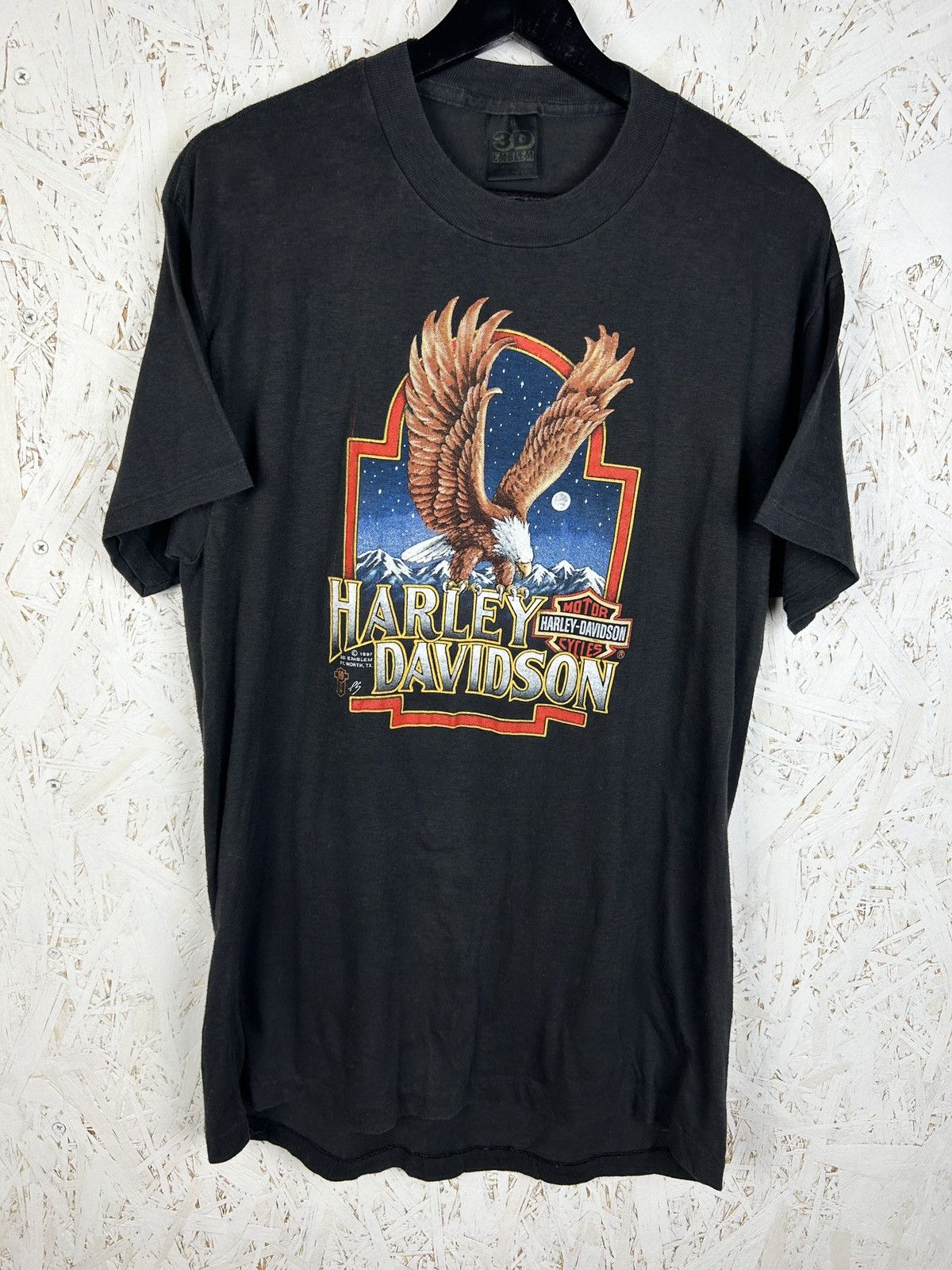 80s 3D Emblem 1987 Harley Davidson Eagle T-Shirt Black XL