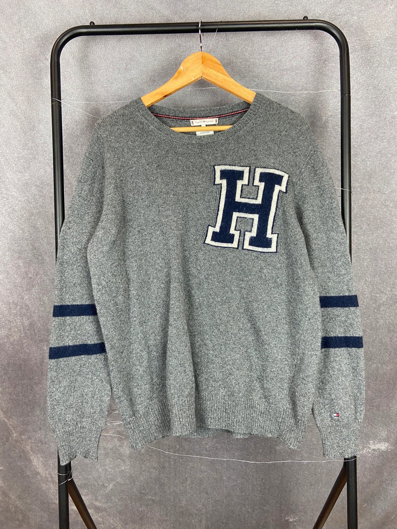 Tommy Hilfiger Grey Knit Sweater Big H Logo M