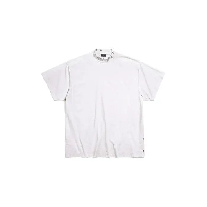 Balenciaga o1w1db10226 Dup / Pierced T- Shirt Oversized in White Size US XL / EU 56 / 4 - 1 Thumbnail