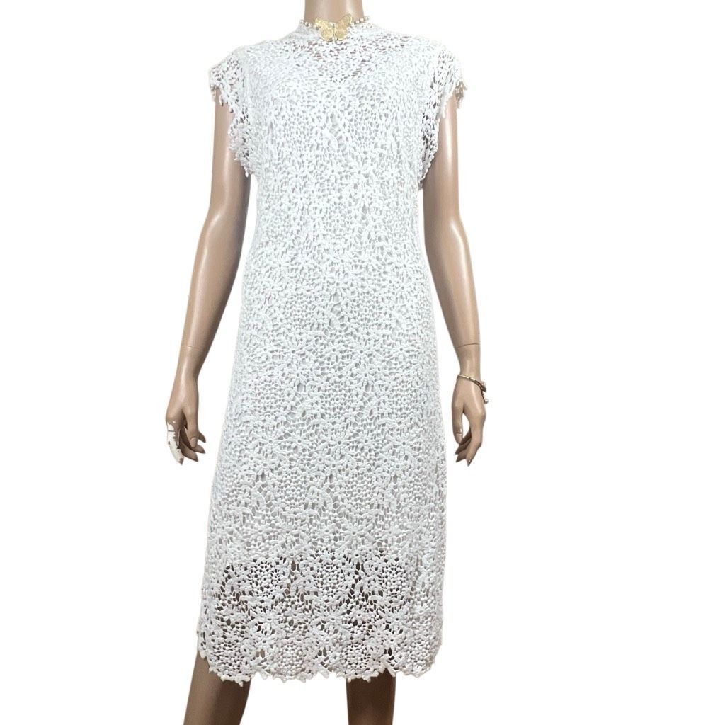 Velvet Velvet by Graham & Spencer White Crochet Lace Midi Dress Lined Size M (042) Size M / US 6-8 / IT 42-44 - 1 Thumbnail