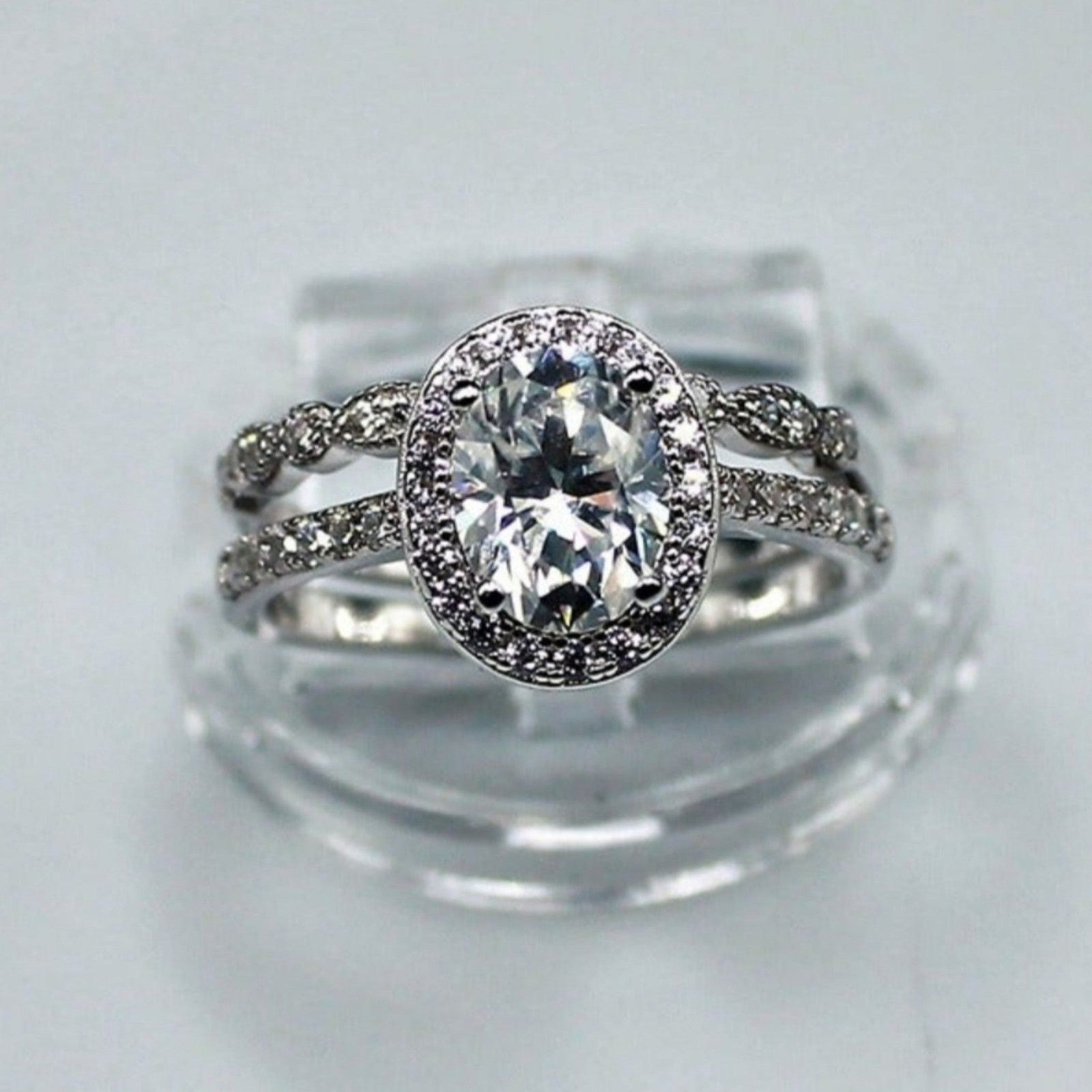 Other Oval Halo Moissanite 1.5 CT Wedding Set Ring Silver 6 NWT Size ONE SIZE - 13 Thumbnail