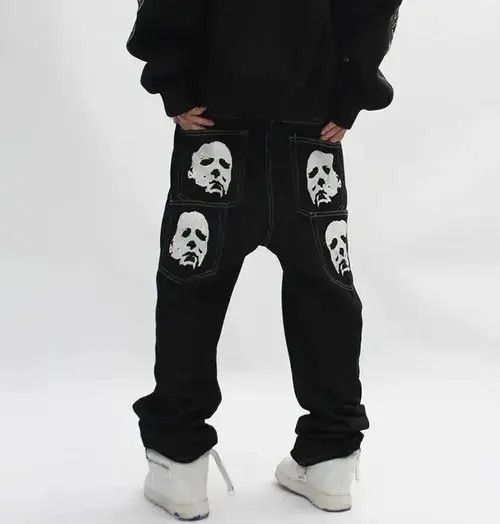 VIBE Black face print washed straight jeans Size US 32 / EU 48 - 1 Thumbnail