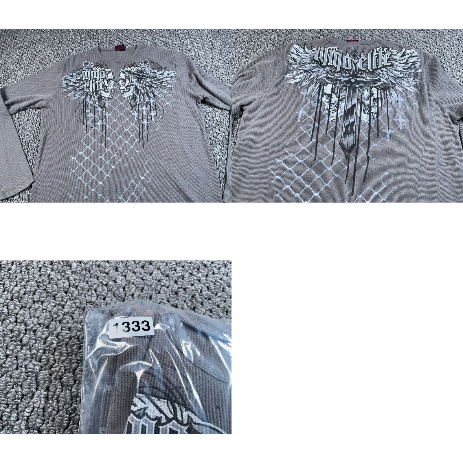 Vintage VINTAGE MMA Elite Skull Wings Thermal Shirt Men's 2XL Gray Long Sleeve Knit Shirt Size US XXL / EU 58 / 5 - 9 Thumbnail