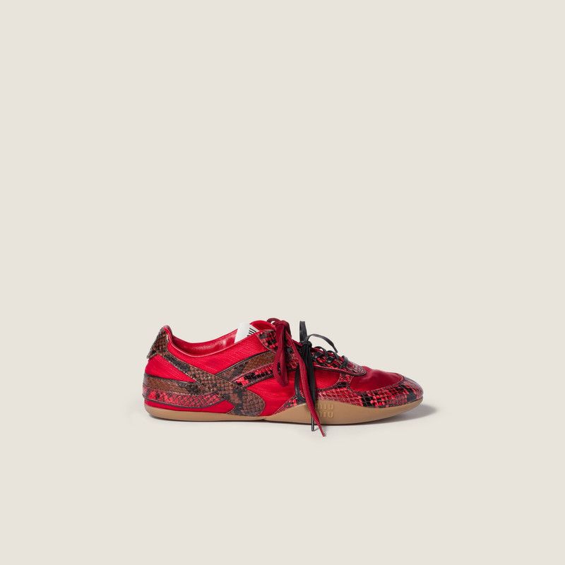 Miu Miu o1B3y1r0526 Gymnasium Technical Fabric Python-Print Sneakers Size US 8 / IT 38 - 1 Thumbnail