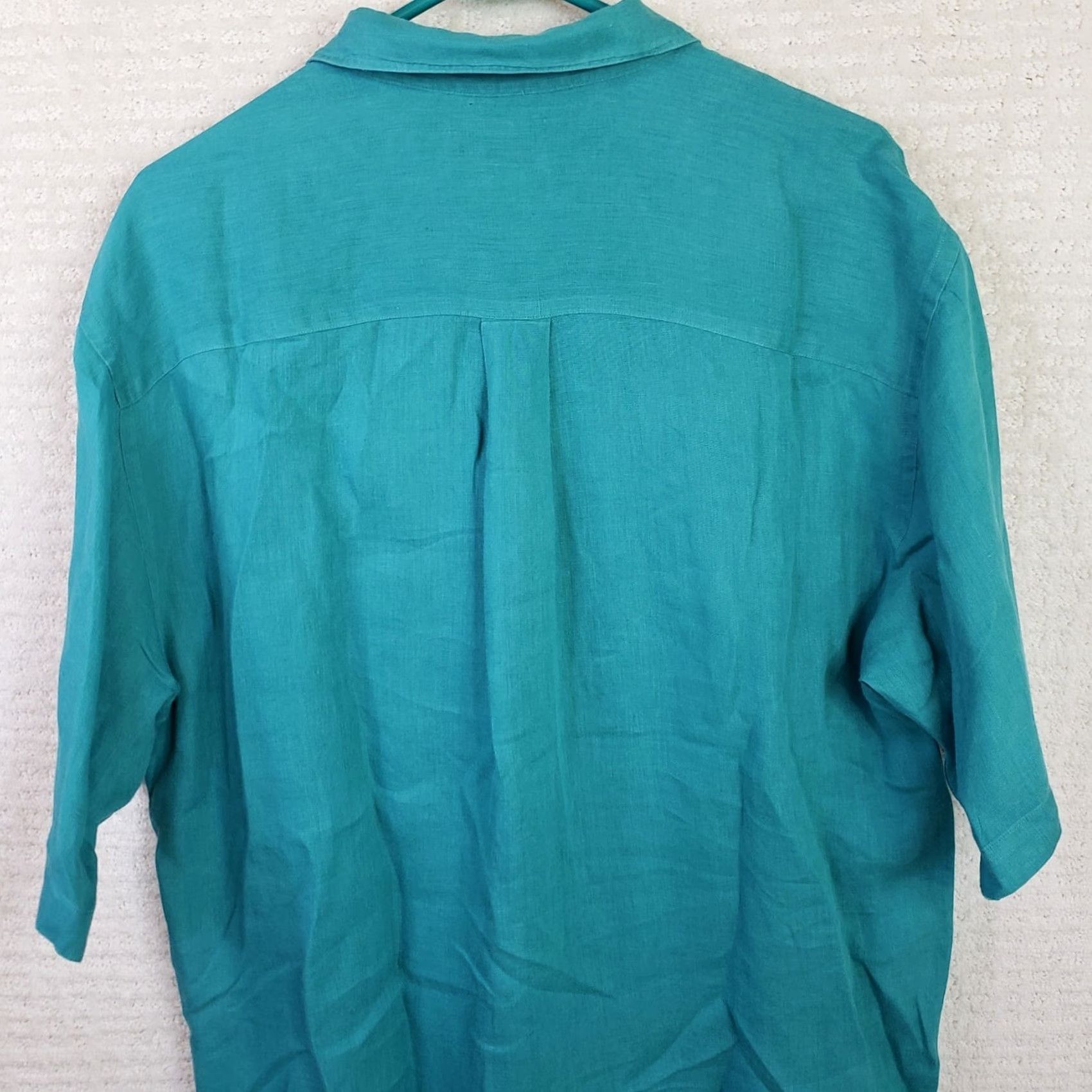Saks Fifth Avenue Saks Fifth Avenue Shirt Mens L Aqua Linen Short Sleeve Button-Up Closet Classic 1 Pocket Button-Down Collar Front Size US L / EU 52-54 / 3 - 6 Thumbnail