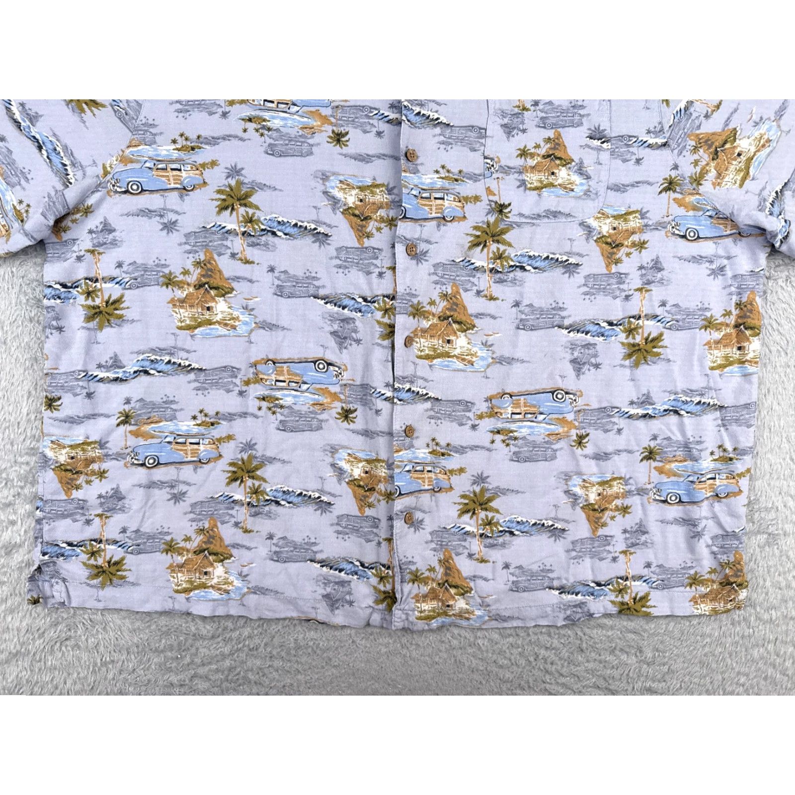 George George Button-Up Shirt Men 3XL Blue Palm Hawaiian Classic Car 100% Rayon Floral Short Sleeve Collared Pocket Boatneck? Size US XXL / EU 58 / 5 - 5 Thumbnail