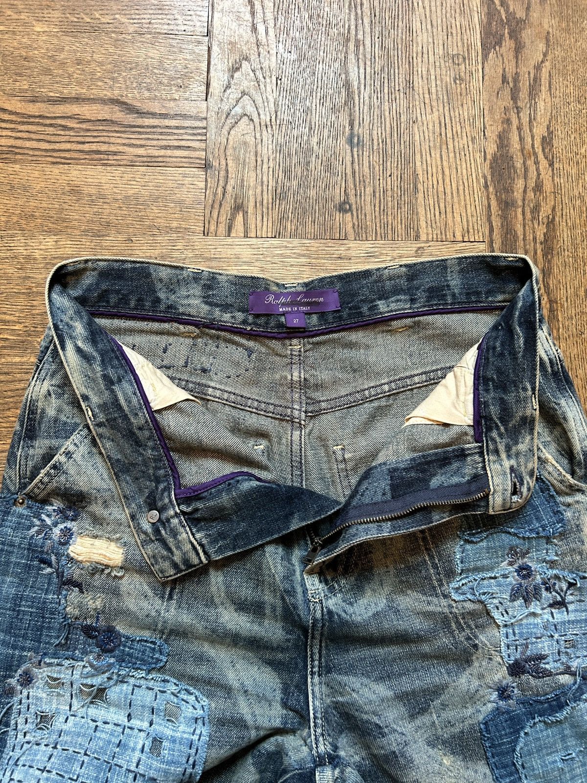 Ralph Lauren Purple Label Runway Tie-Dyed Hand Embroidered and Beaded Boro Jeans Size US 30 / EU 46 - 10 Thumbnail