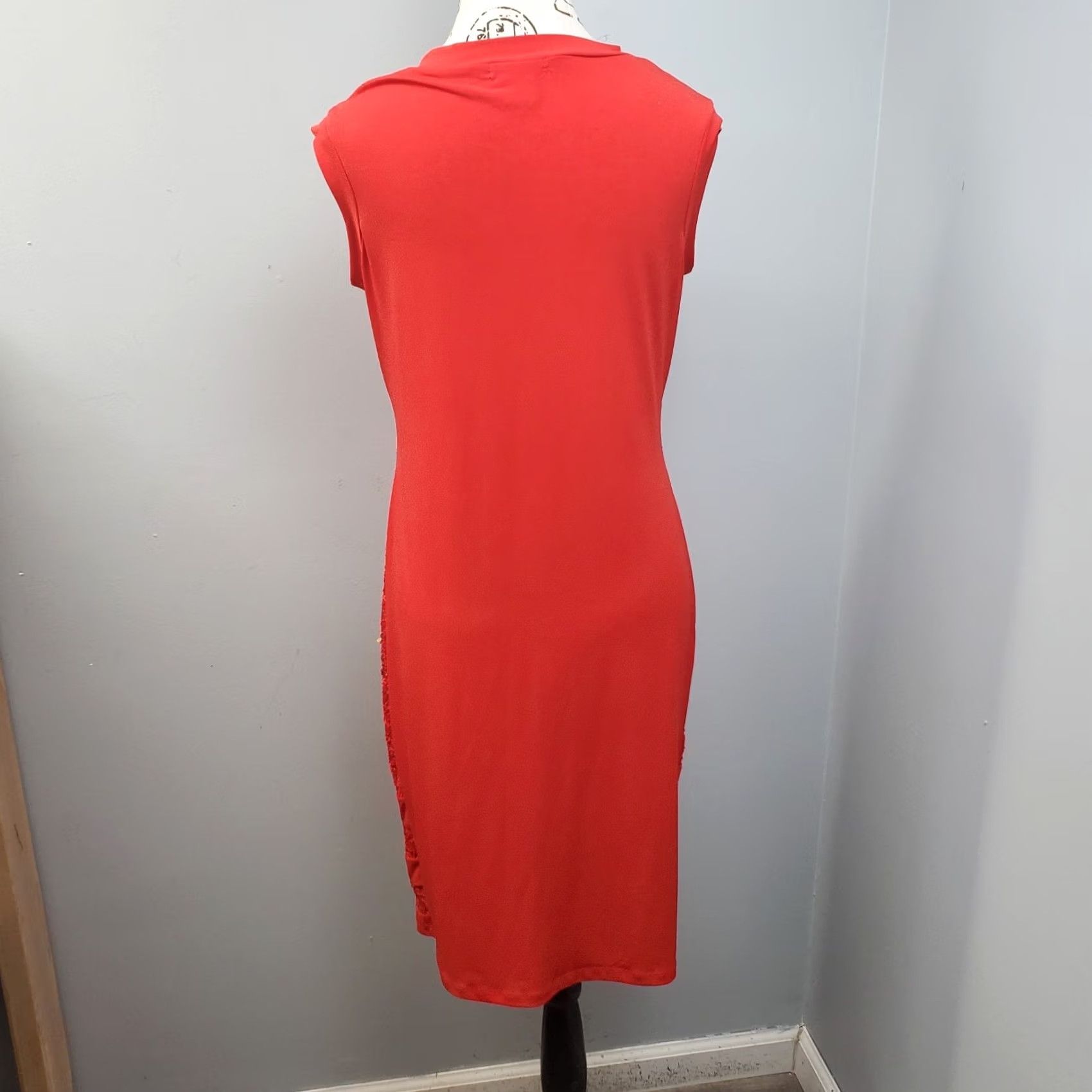 Vintage Conhalite Bodycon Dress Womens S Sleeveless Red Lace Sequin Cocktail Party Sleeveless Size S / US 4 / IT 40 - 2 Thumbnail