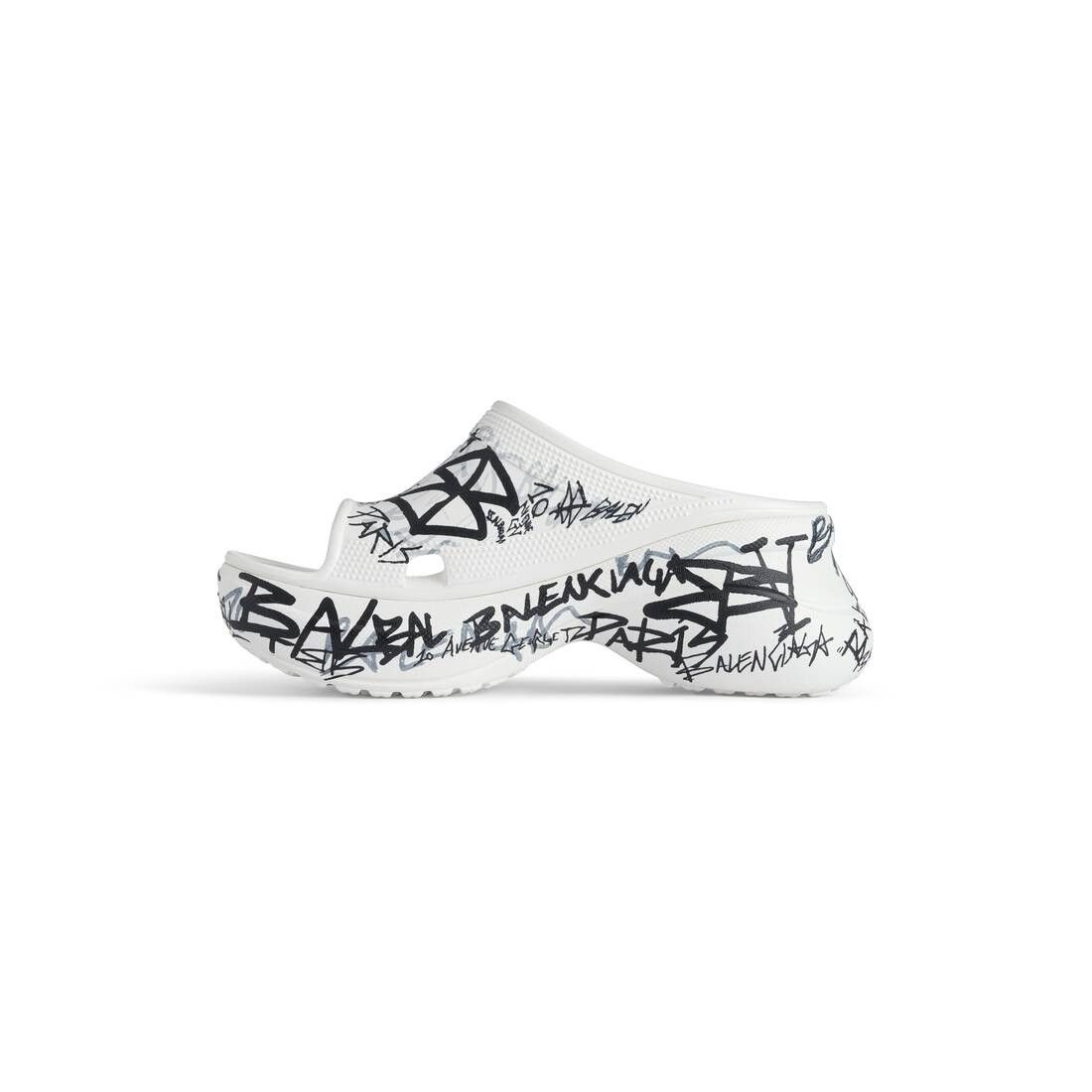 o1tr1nto1125 Pool Crocs™ Graffiti Slide Sandals in White
