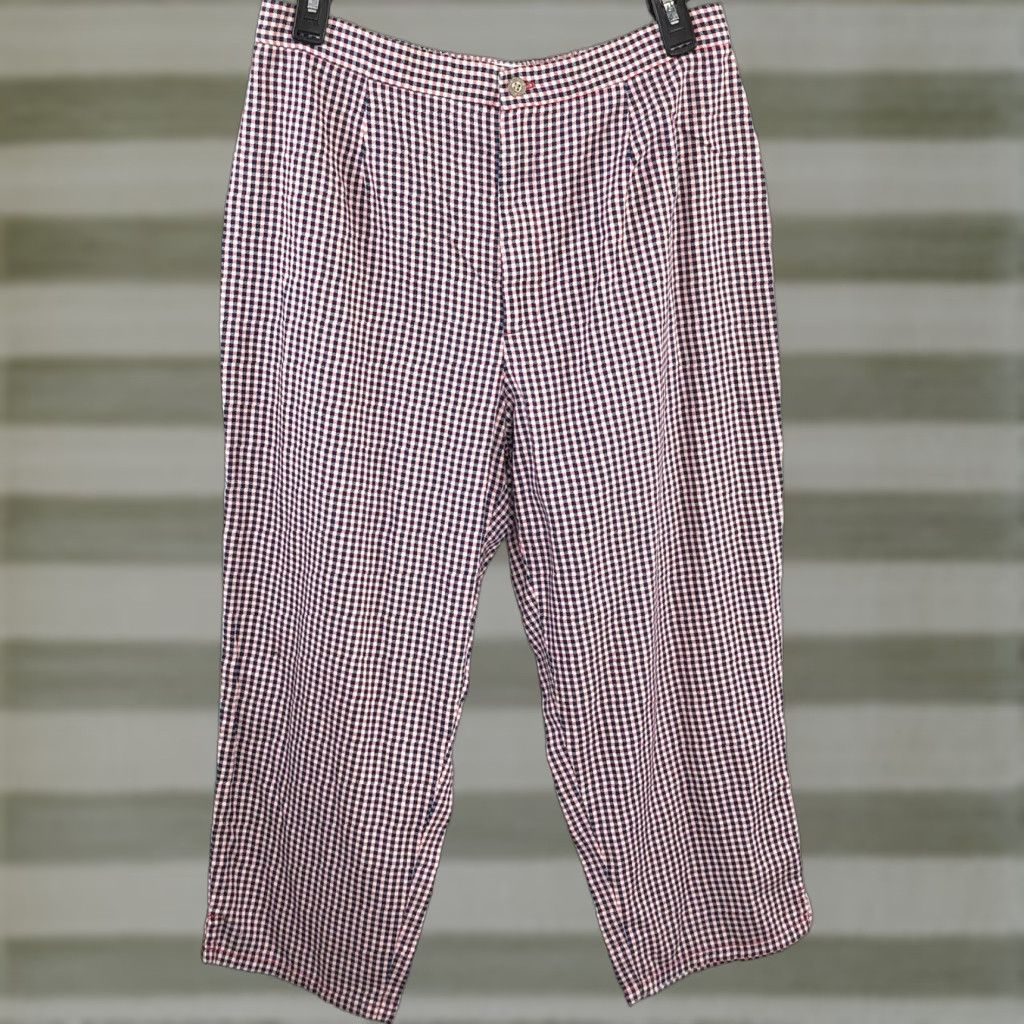 Vintage VINTAGE Russ Pants Slacks 14 Pnk Blue Plaid Gingham Checkered Cropped 80s Preppy Size 36" / US 14 / IT 50 - 1 Thumbnail