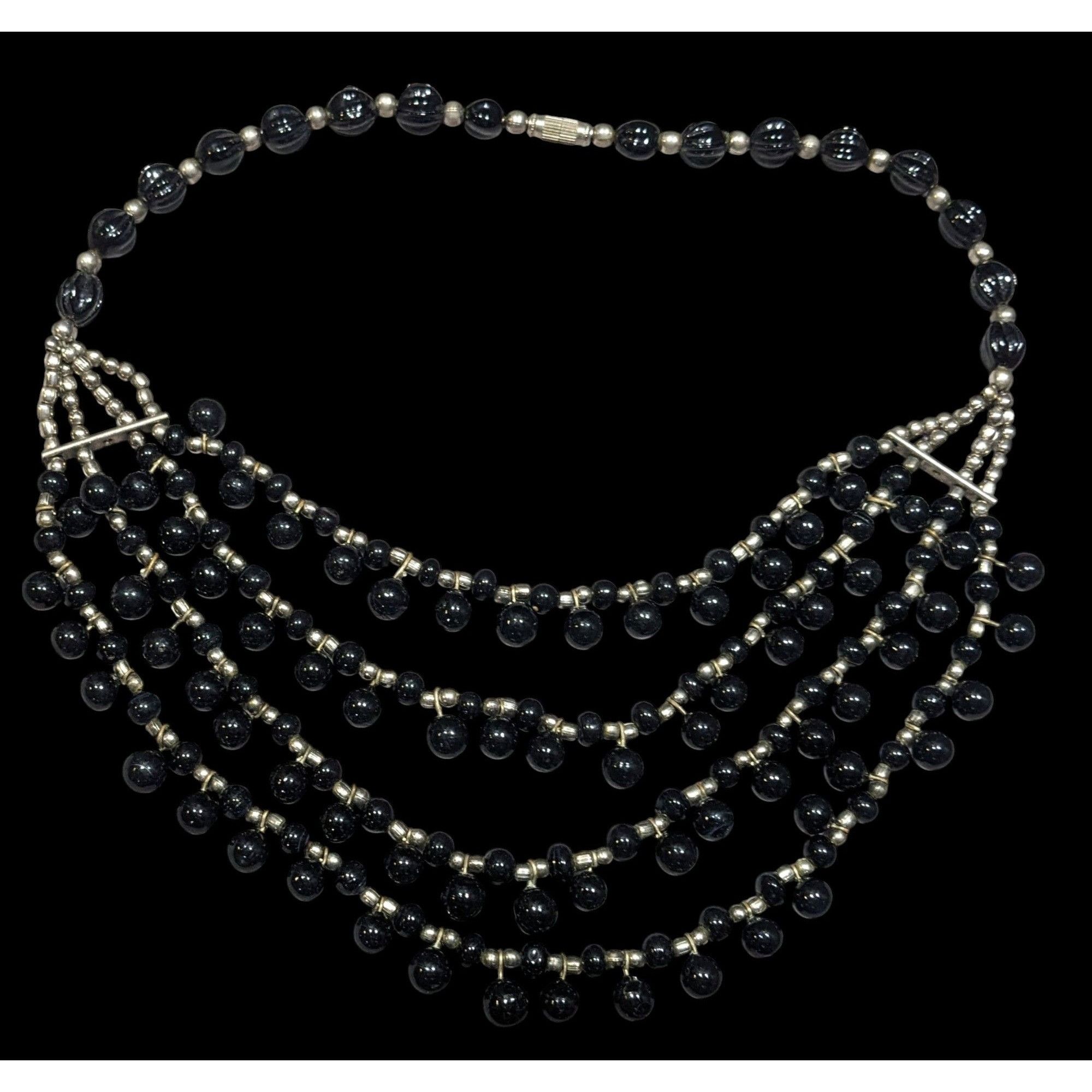 Other Vintage Gothic Black Glass And Silver Tone Beaded Layered Ne Size ONE SIZE - 1 Thumbnail