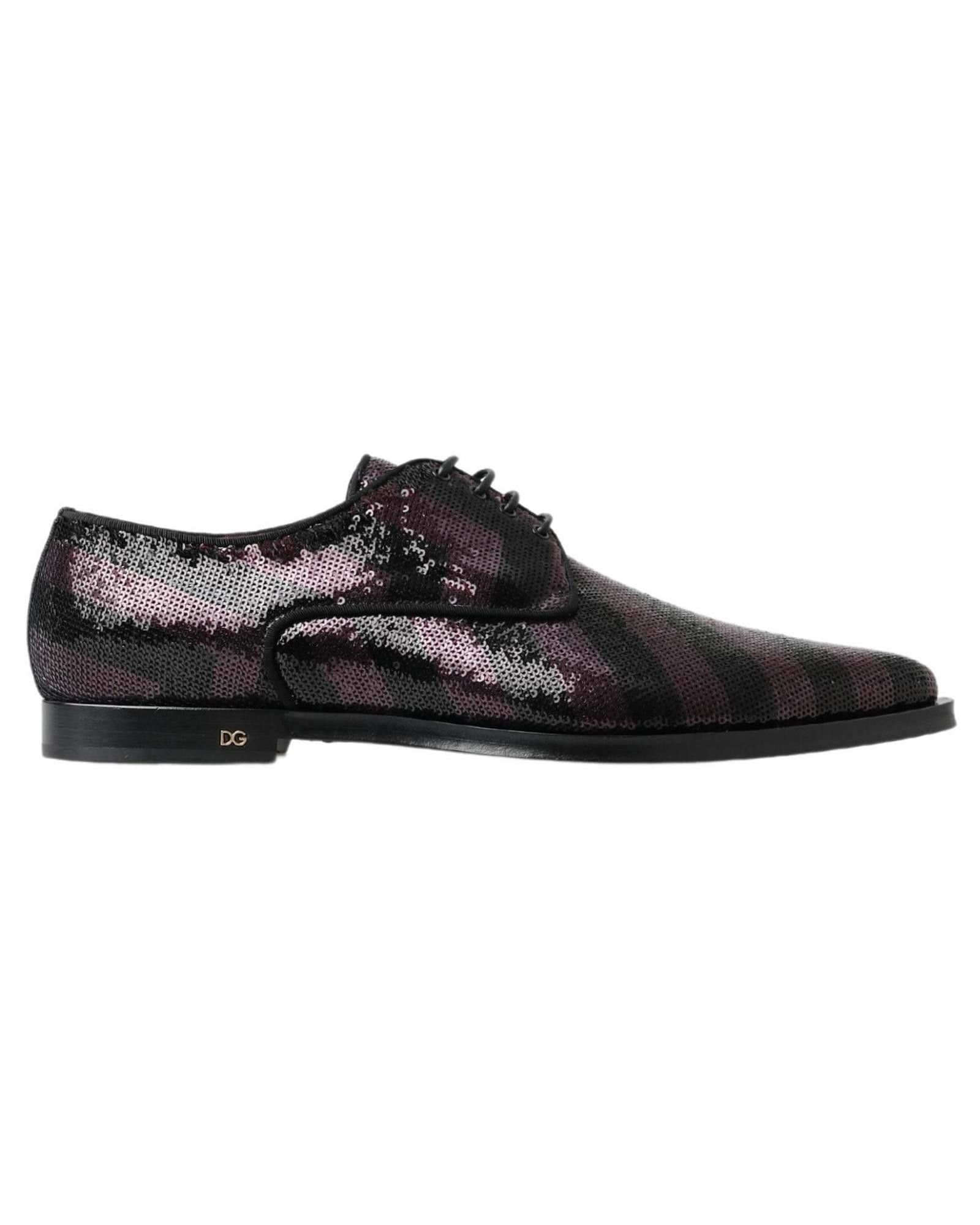 image of Dolce Gabbana Sequin Embellished Derby Shoes in Maroon/Black, Men's (Size 12)