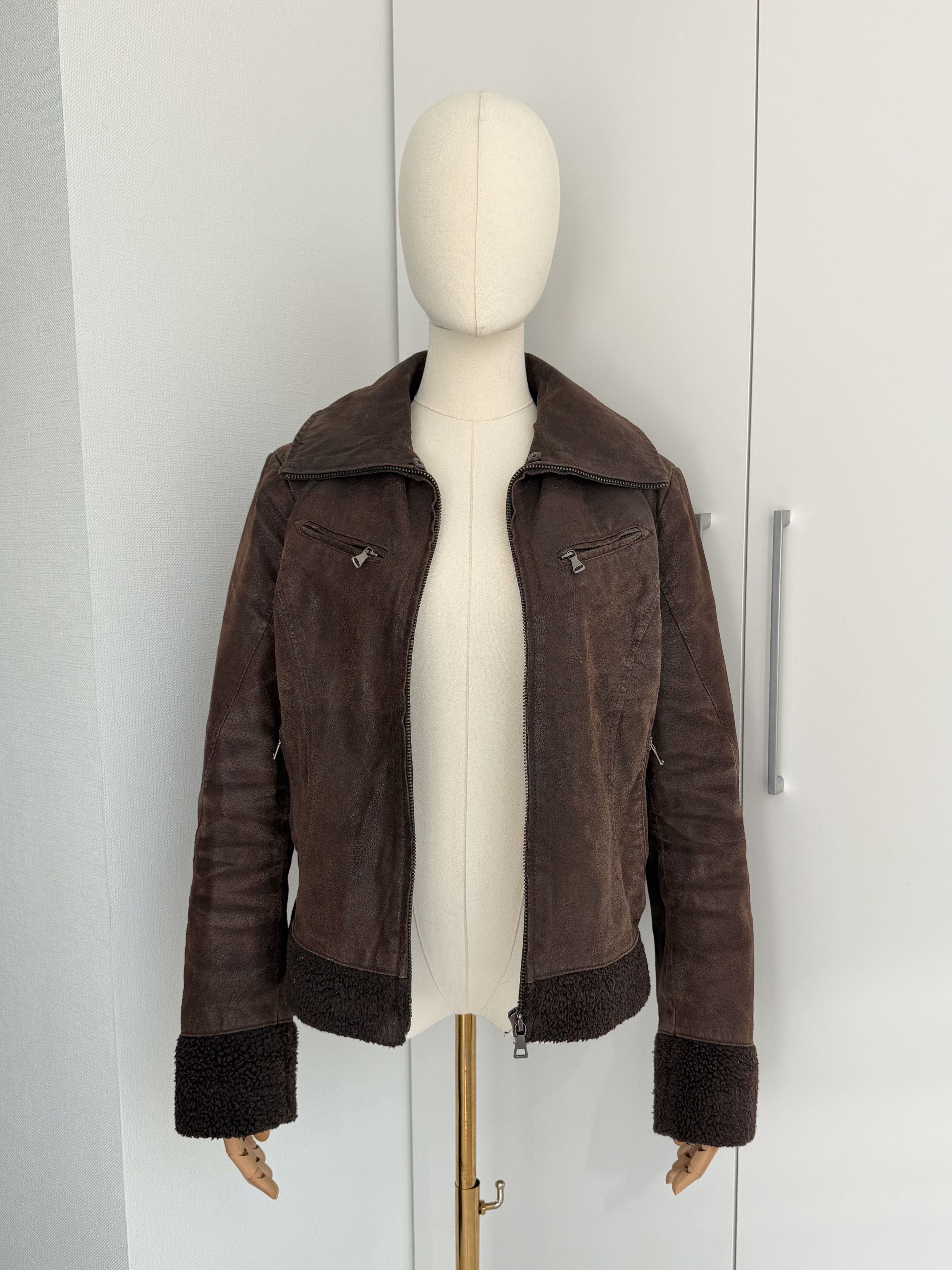 Genuine Leather Vintage Brown Suede Aviator Jacket Women Size L Zip Y2K Size L / US 10 / IT 46 - 3 Thumbnail