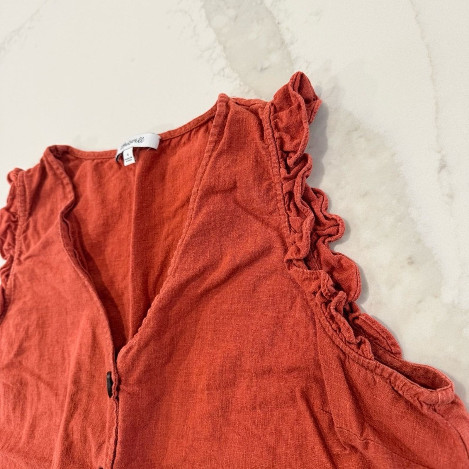 Madewell Madewell Linen-Blend Ruffle Crop Tank Womens 4 Etruscan Clay Size S / US 4 / IT 40 - 7 Thumbnail