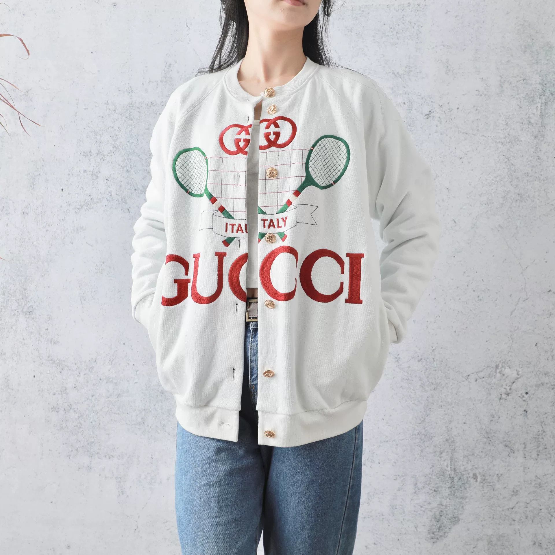 Gucci Gucci White Cotton Double-Sided Tennis Racket Jacket Size XS / US 0-2 / IT 36-38 - 1 Thumbnail