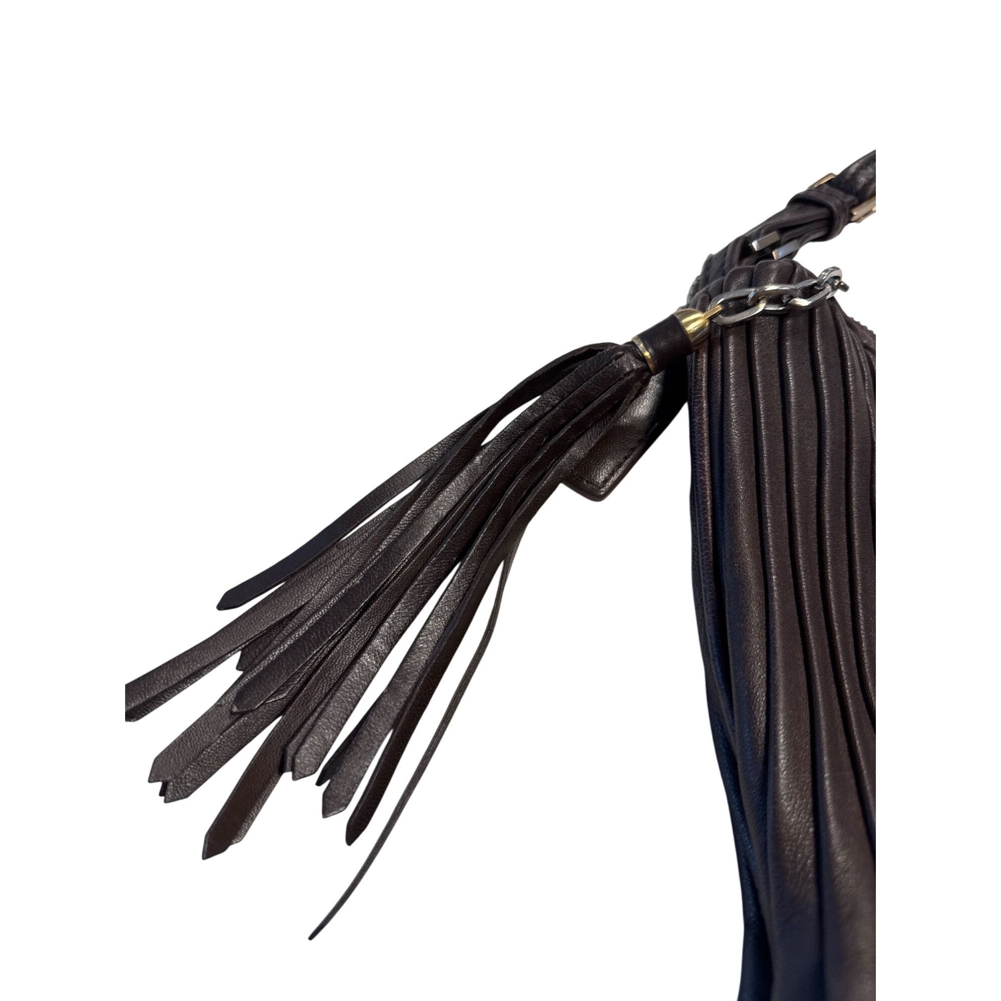 Cole Haan Cole Haan Womens Brown Leather Hobo tassel Shoulder Bag SKU Size ONE SIZE - 4 Thumbnail
