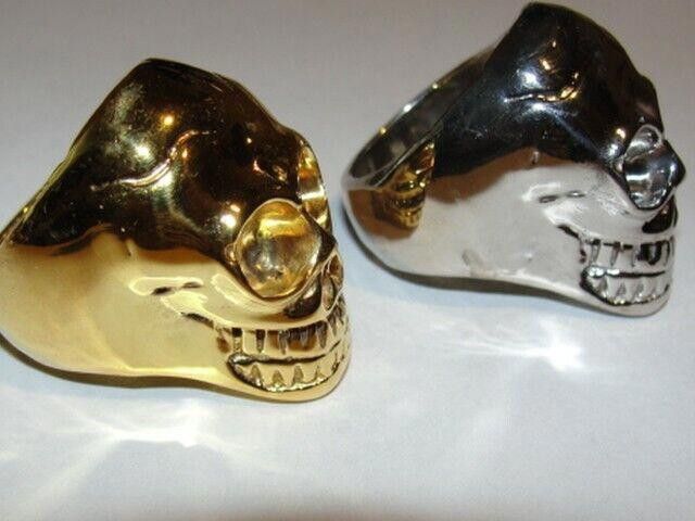 Handmade Sterling Silver Plated Brass Skull Ring Size ONE SIZE - 4 Thumbnail