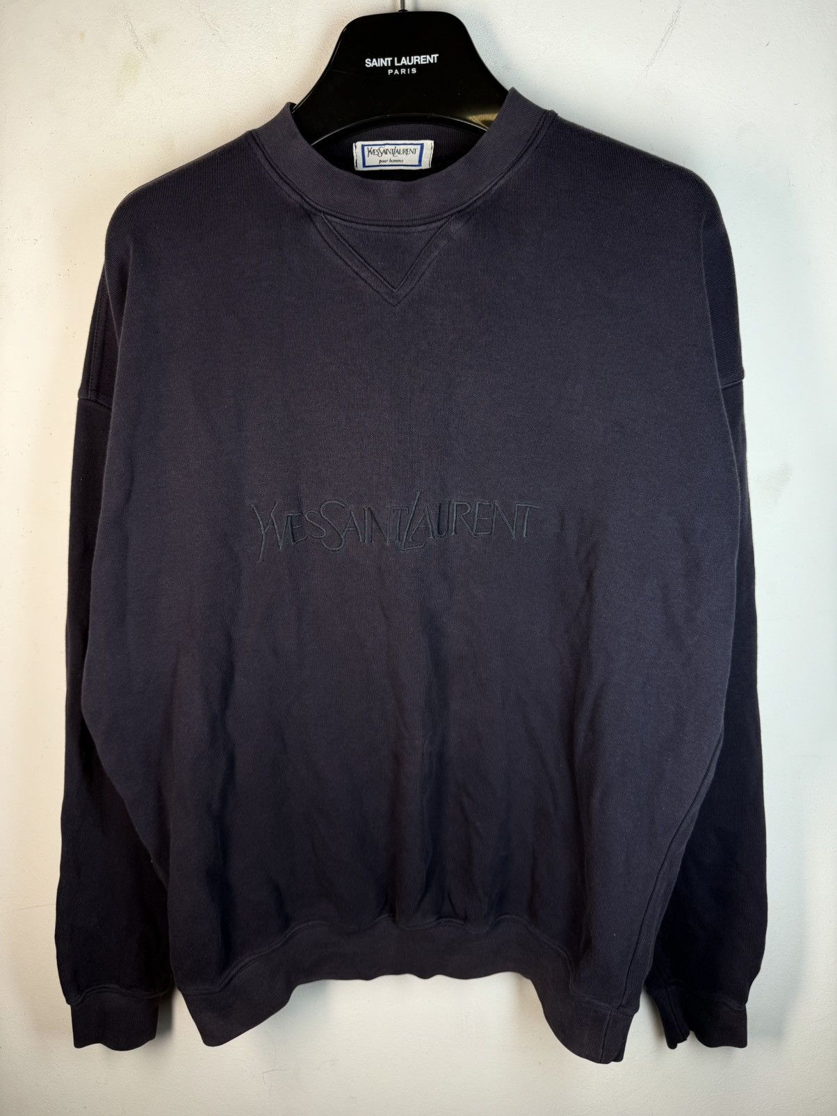 Yves Saint Laurent 90’s YSL Sweatshirt Big Logo YSL Sweater Navy Size US M / EU 48-50 / 2 - 2 Thumbnail