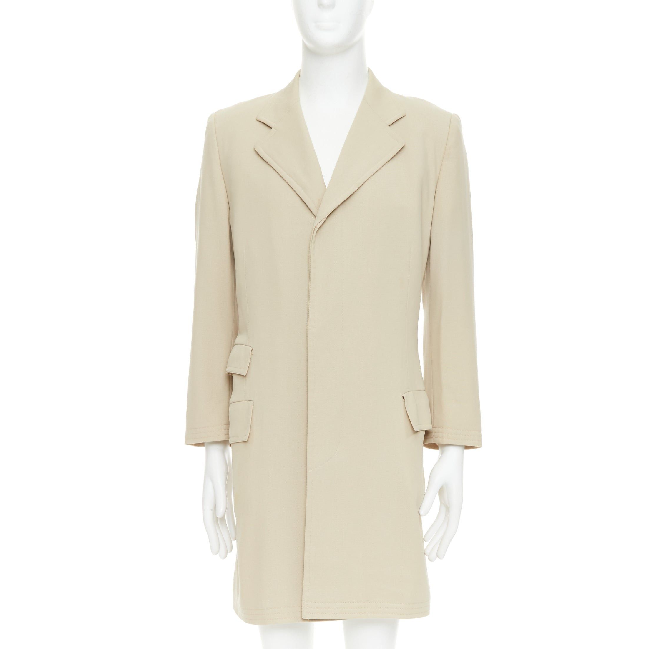 Hermes HERMES beige 100% wool twill horn buttons minimal long coat IT46 S Size US S / EU 44-46 / 1 - 1 Thumbnail