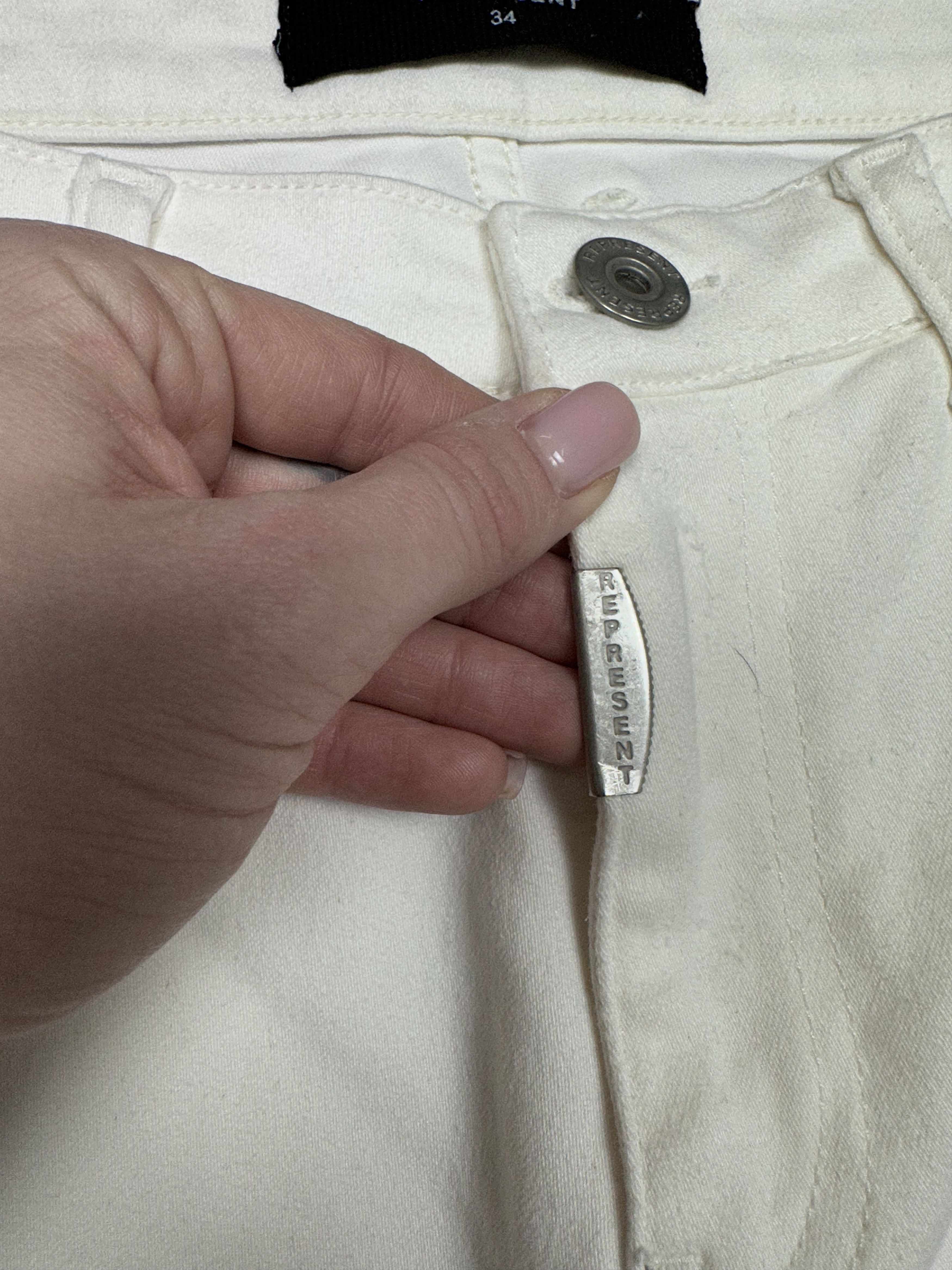 Represent Clo. Represent Mens Biker Jeans Destroy White Denim Pants Size US 34 / EU 50 - 3 Thumbnail