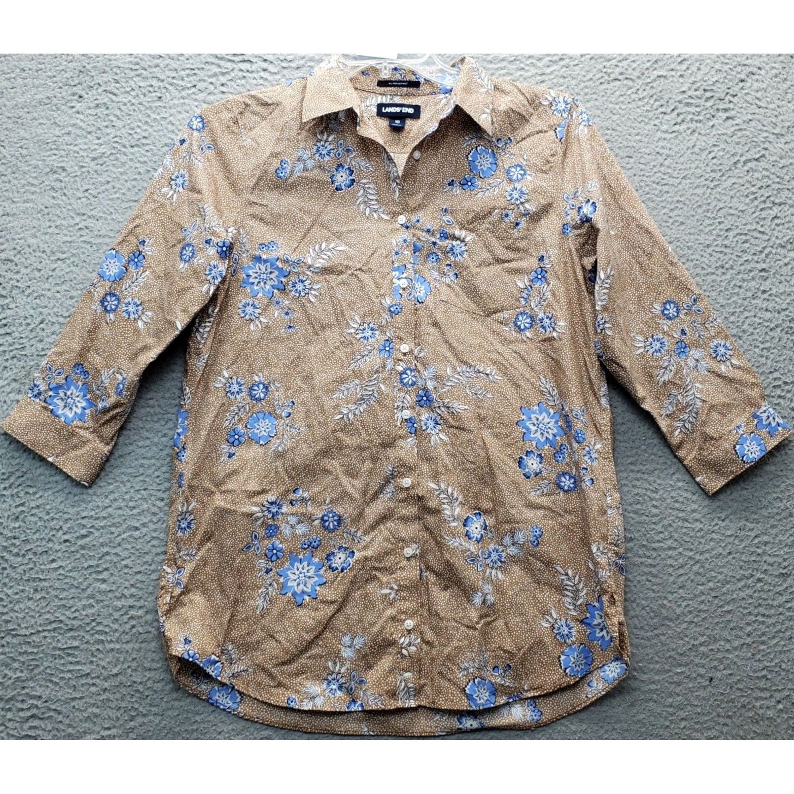 Lands' End Lands' End Casual Shirt Womens Size 10 Multicolor Floral Supima Cotton Non Iron Collared Shirt Size L / US 10 / IT 46 - 2 Thumbnail