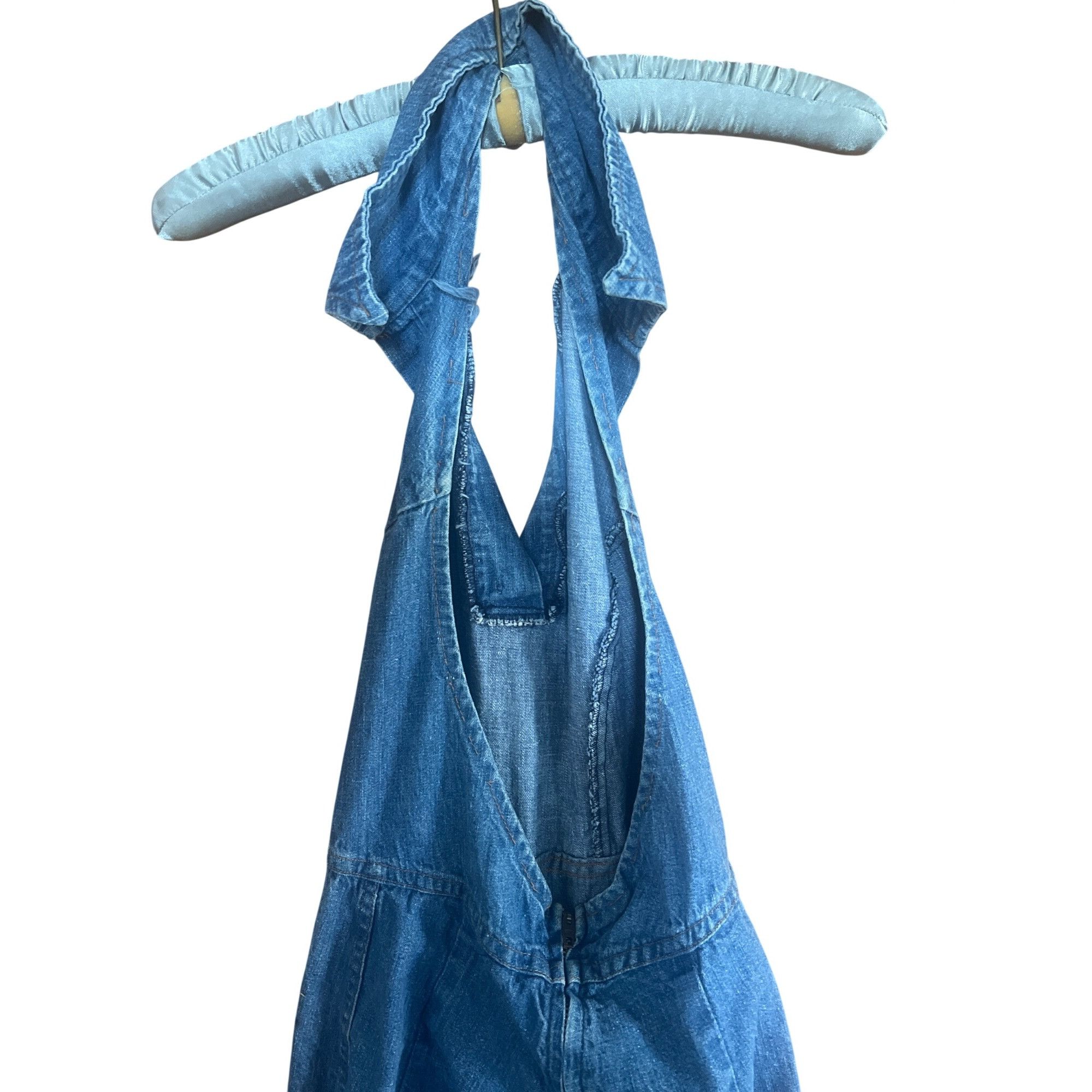 Vintage Vintage 70's Denim Halter Jumpsuit With Open Back & Wide-Leg Size 26" / US 2 / IT 38 - 5 Thumbnail