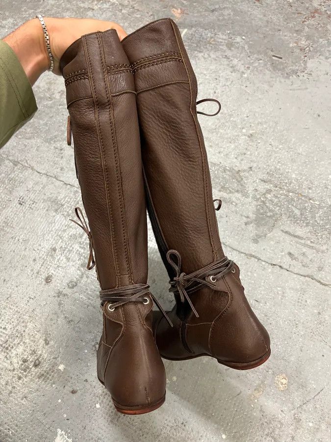 Marithe + Francois Girbaud 2000s Marithé + François Girbaud Brown Pony Hair Buttoned Leather Boots Size US 9 / IT 39 - 9 Thumbnail