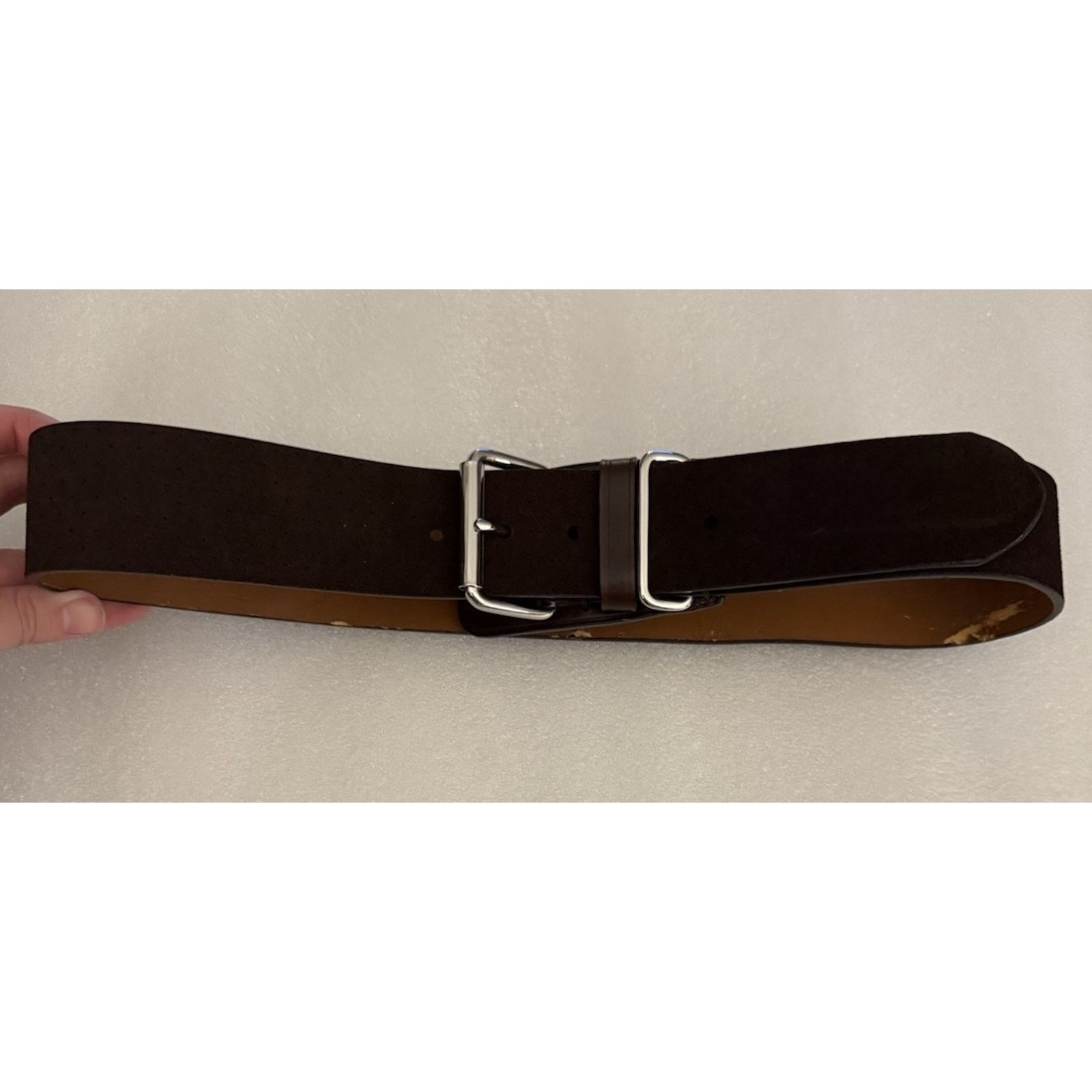 VTG Lauren Ralph Lauren Brown Suede Leather Belt Silver M