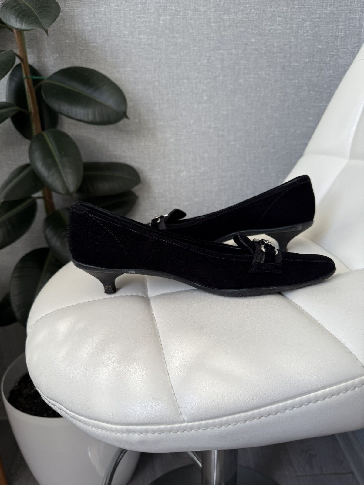 Prada Prada Kitten Heel Pumps Silver Buckle Black Suede Flats Size US 6.5 / IT 36.5 - 4 Thumbnail