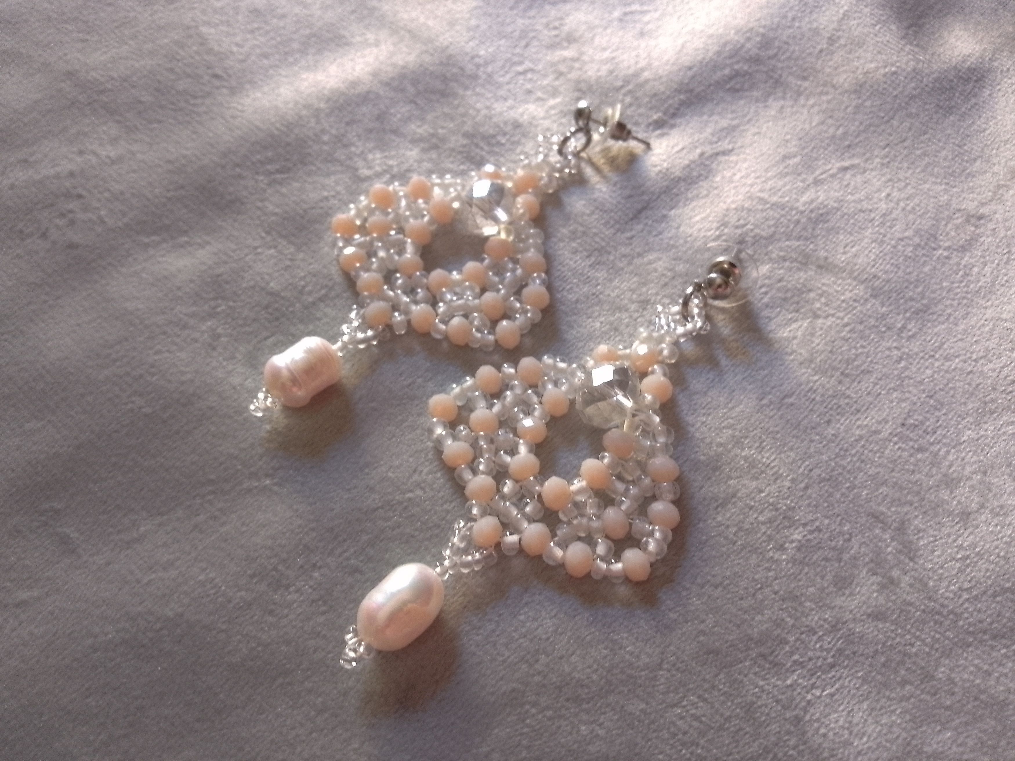 Handmade Elegant Earrings with Fresh water pearls and crystal Size ONE SIZE - 1 Thumbnail