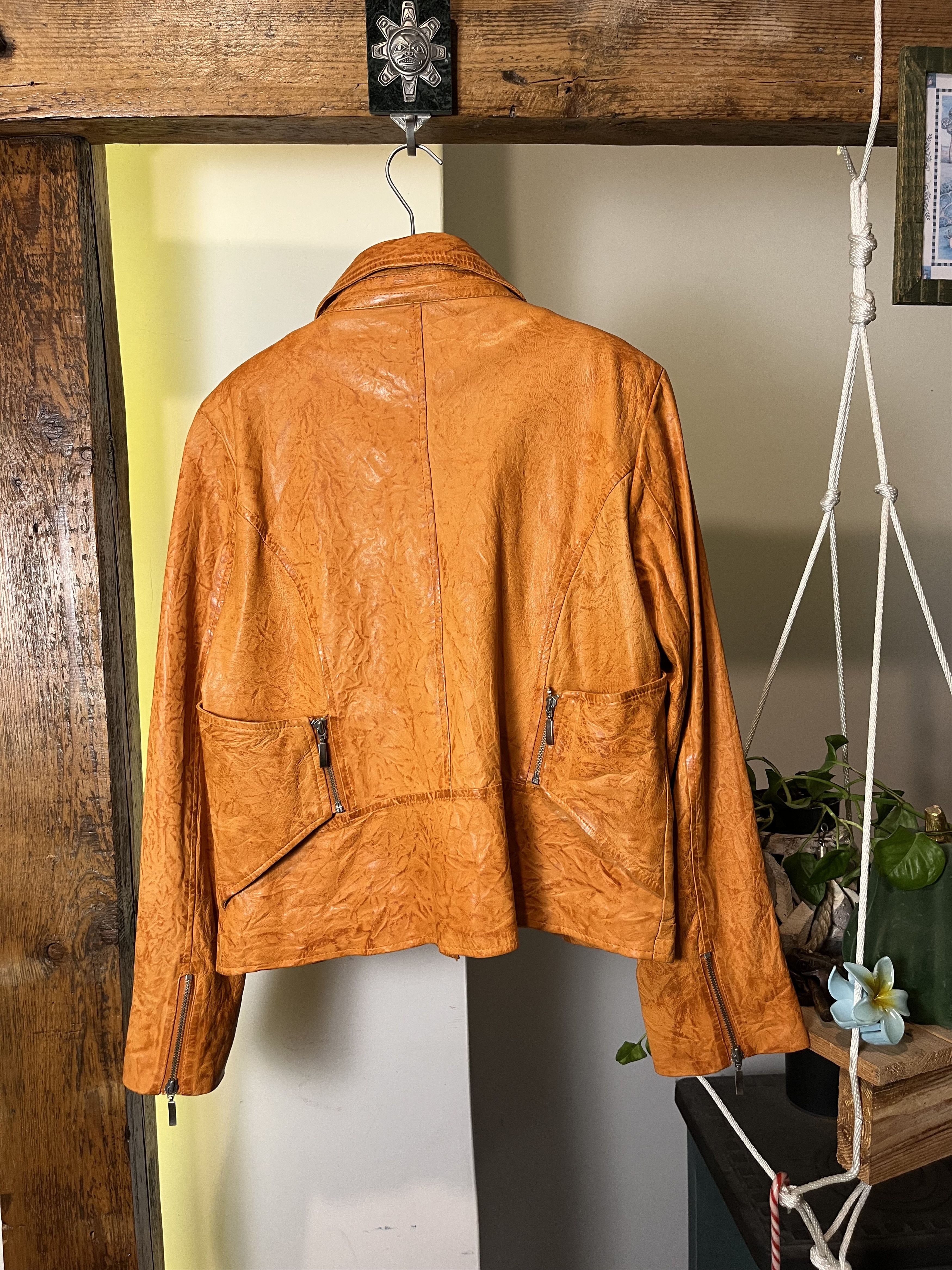 Vintage Avant Garde Vintage y2k 90s Real Leather Orange Jacket Size US M / EU 48-50 / 2 - 2 Thumbnail