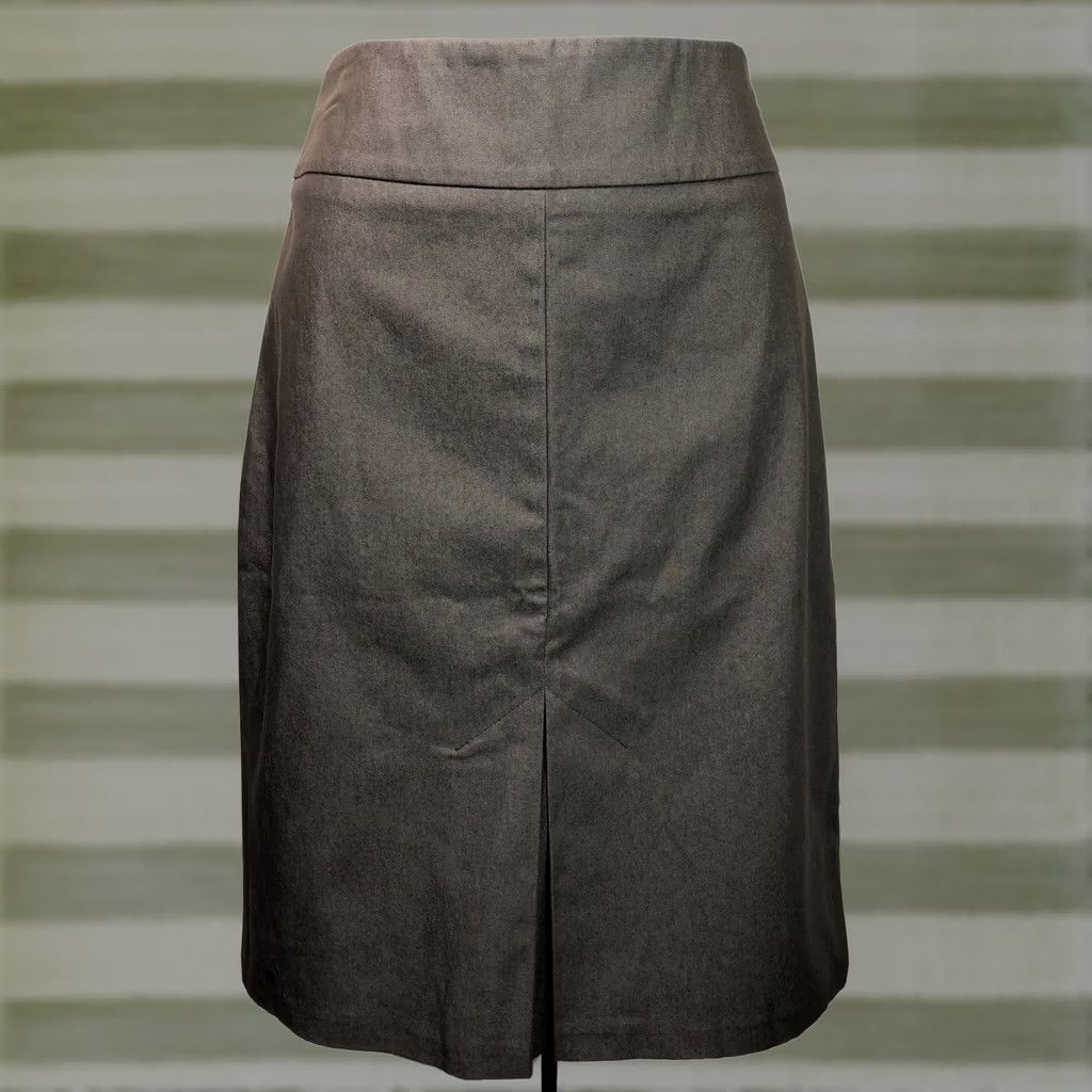 Vintage New York & Co Skirt Size 2 Dk Taupe Knee Length Panel Pleats Slit 28”W Career Work Size 26" / US 2 / IT 38 - 1 Thumbnail