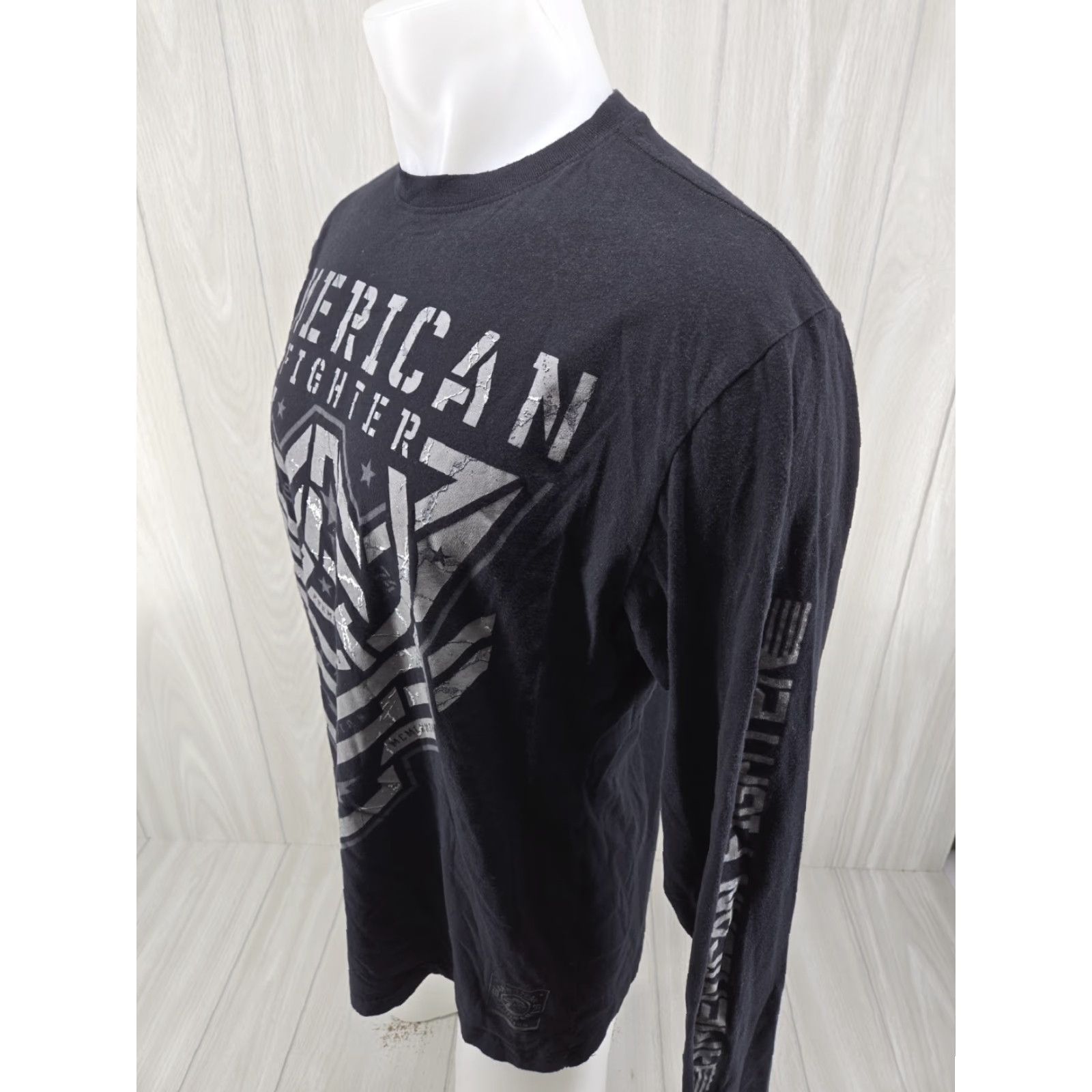 Vintage American Fighter Shirt Mens Large Black Long Sleeve Graphic MMA Size US L / EU 52-54 / 3 - 4 Thumbnail