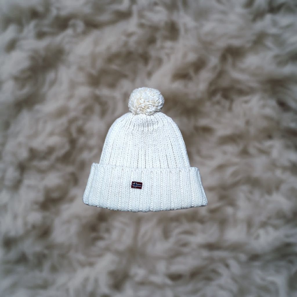 Napapijri Napapijri Beanie One Size White Wool Blend Knitted Pom Pom Norway Size ONE SIZE - 1 Thumbnail