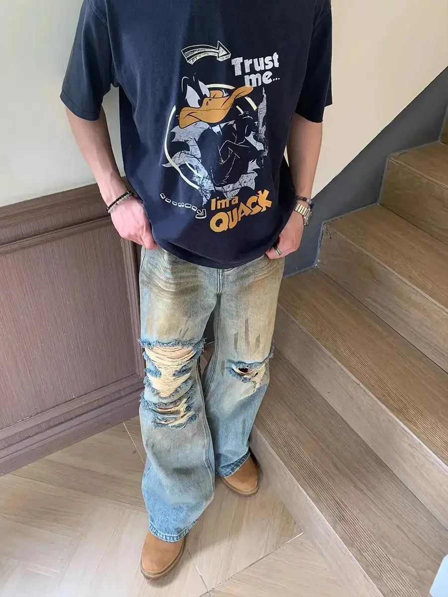 Japanese Brand Retro loose ripped jeans Size US 32 / EU 48 - 2 Thumbnail